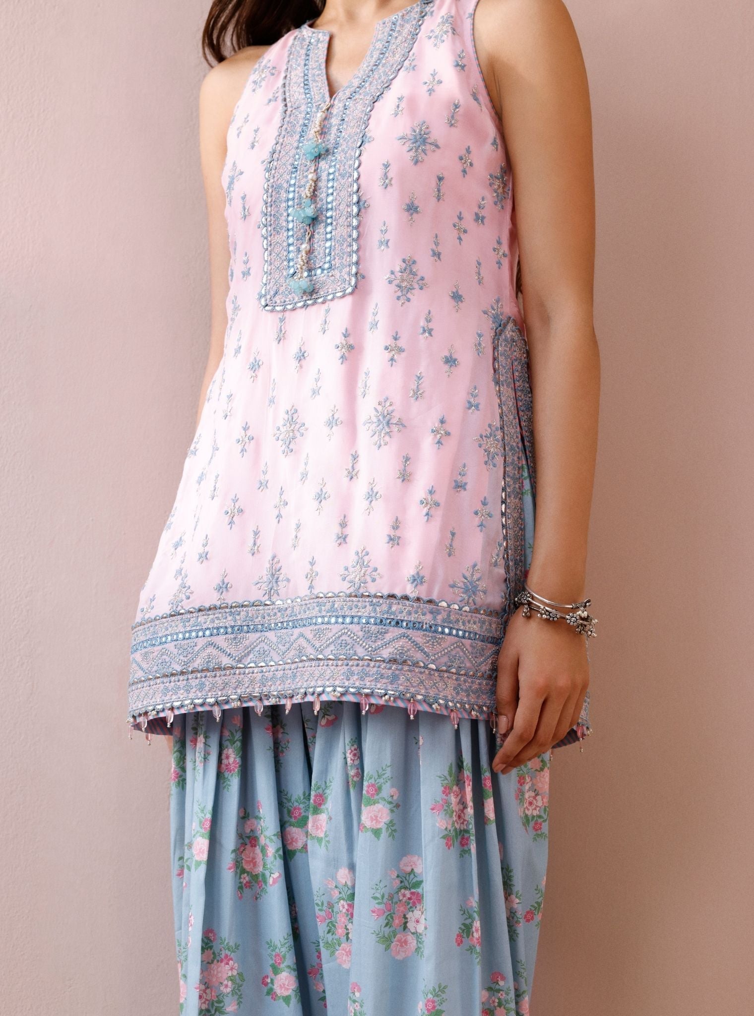 Elaan Organza Pink Kurta with Farshi Salwar