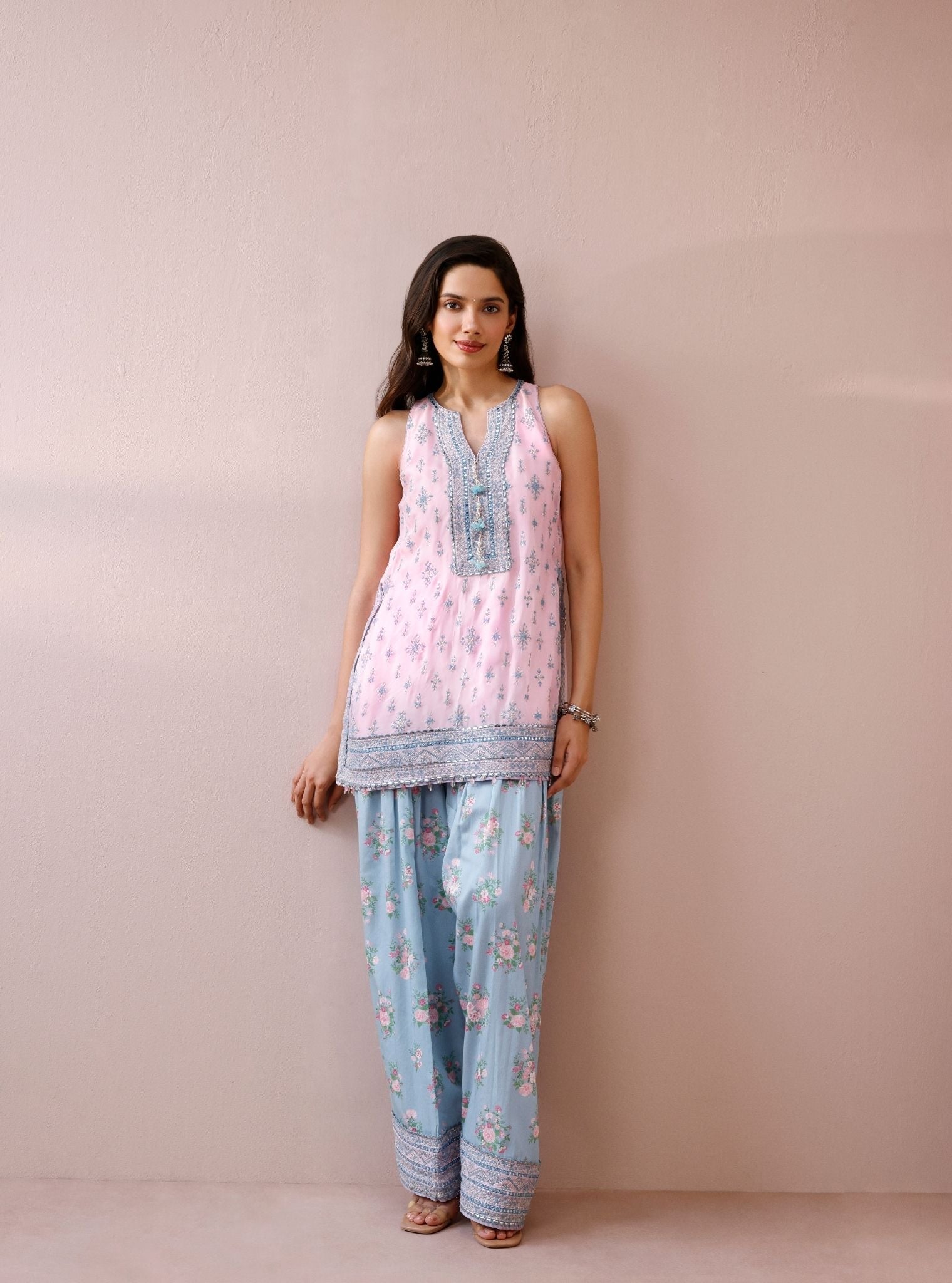 Elaan Organza Pink Kurta with Farshi Salwar