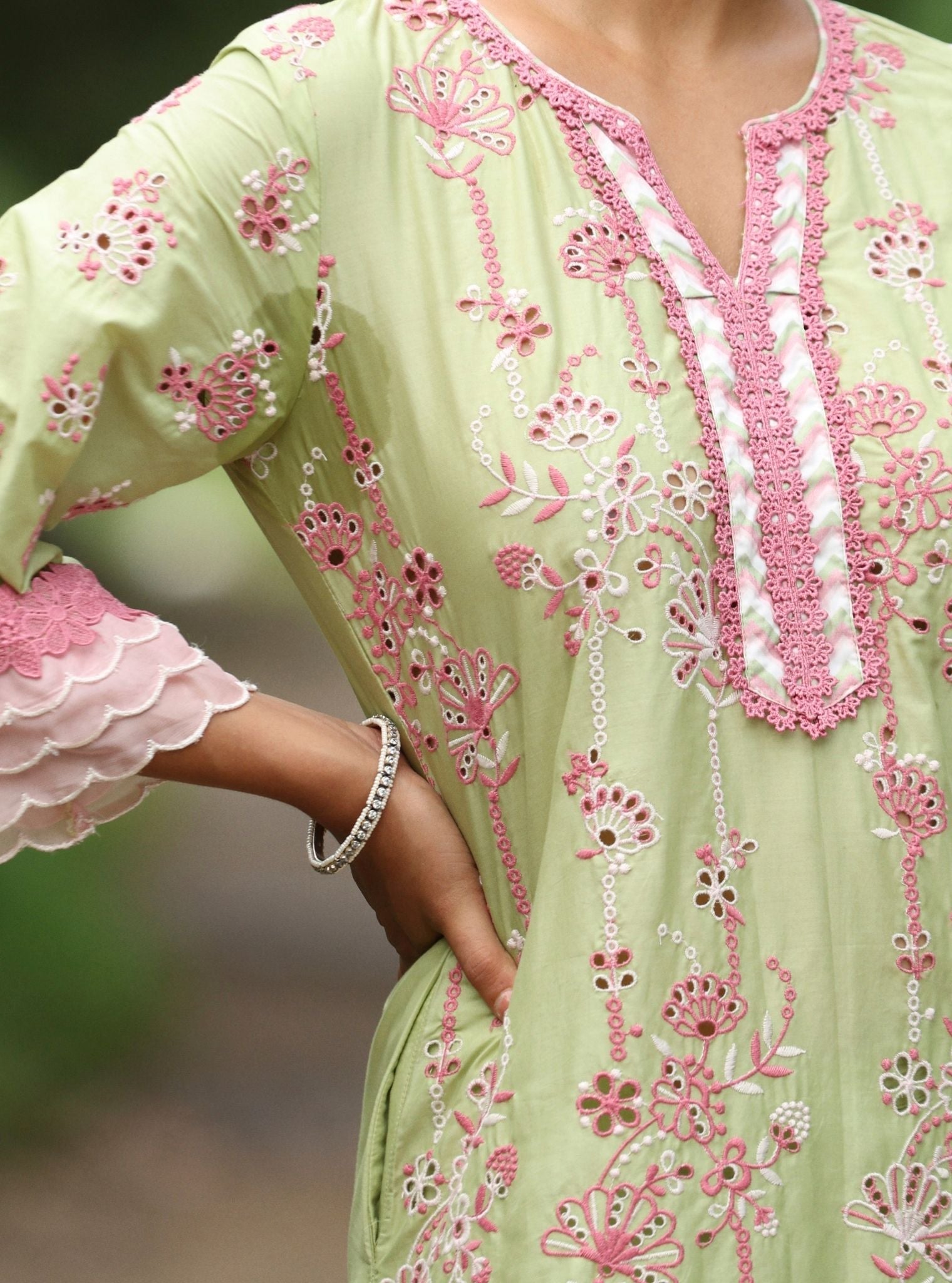 Nair Supima Cotton Light Green Kurta Set