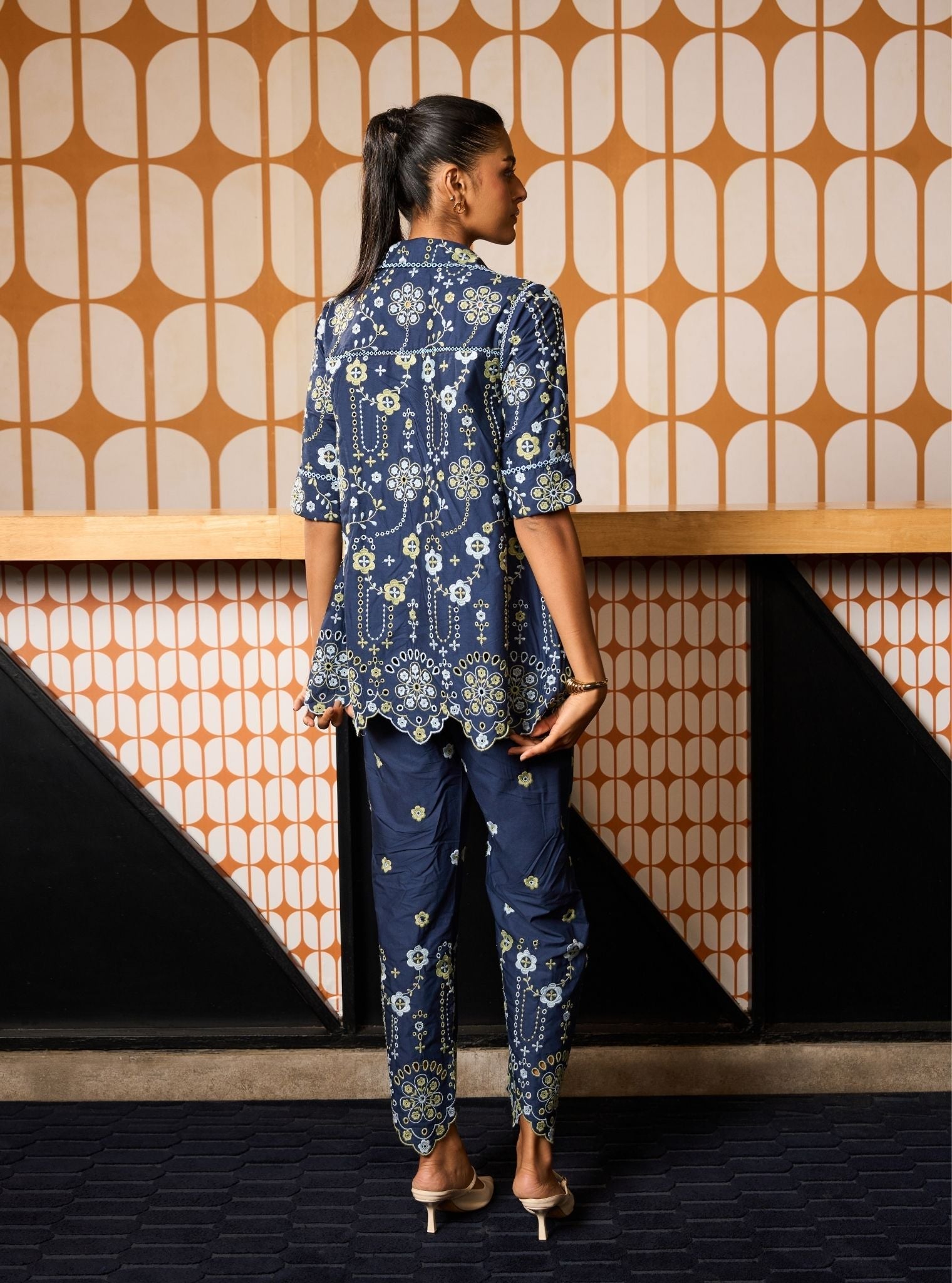 Zahira Cotton Navy Shirt Set