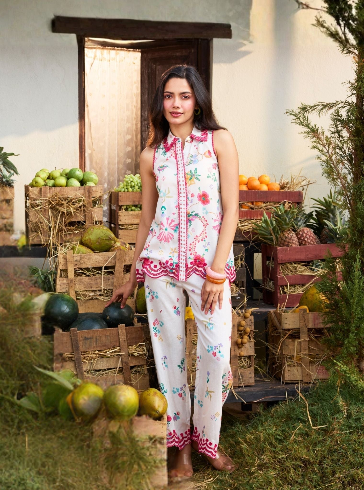 Eshira Linen Printed Off White Co-ord Set