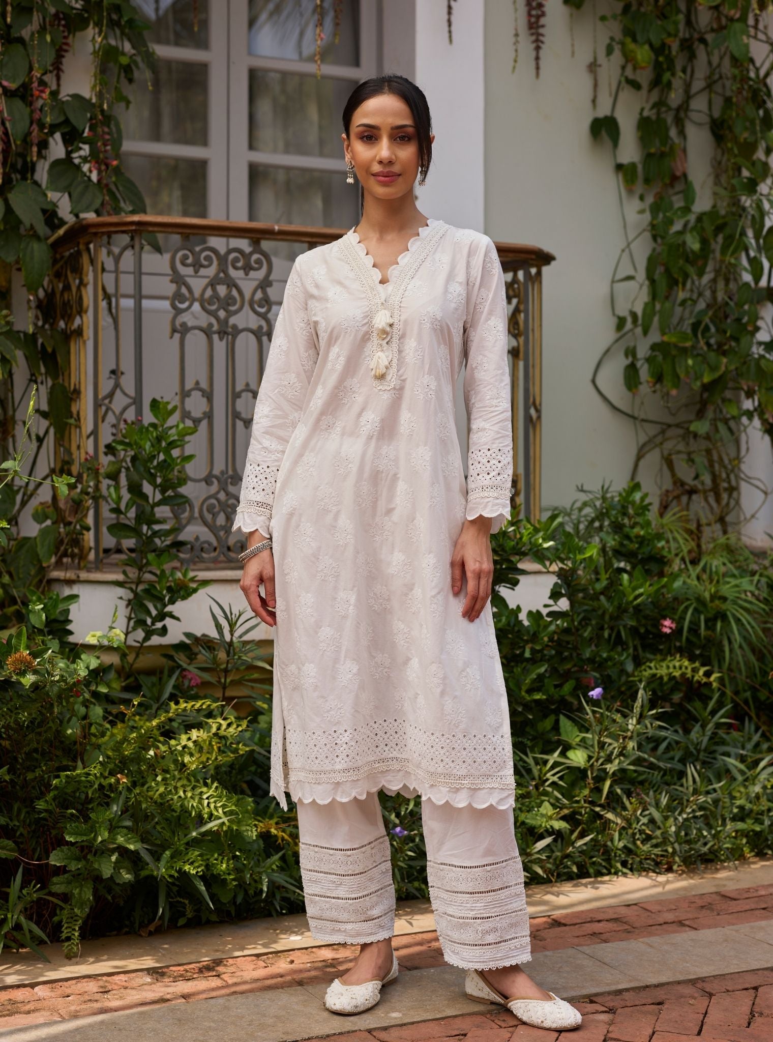 Taro Supima Cotton White Kurta Set