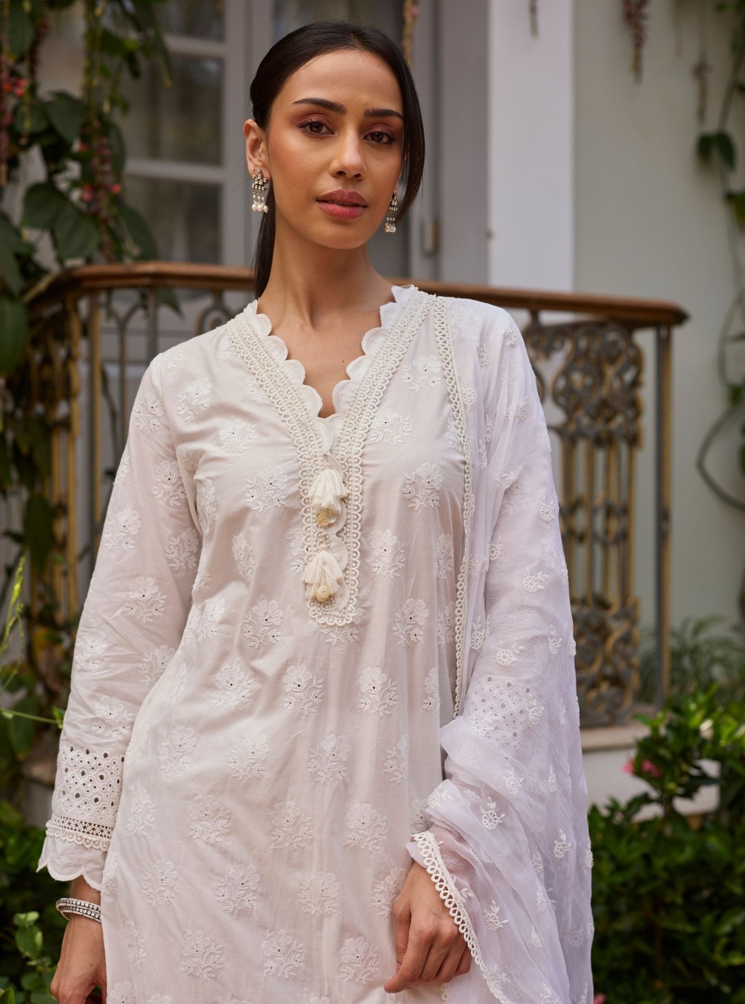 Taro Supima Cotton White Kurta Set