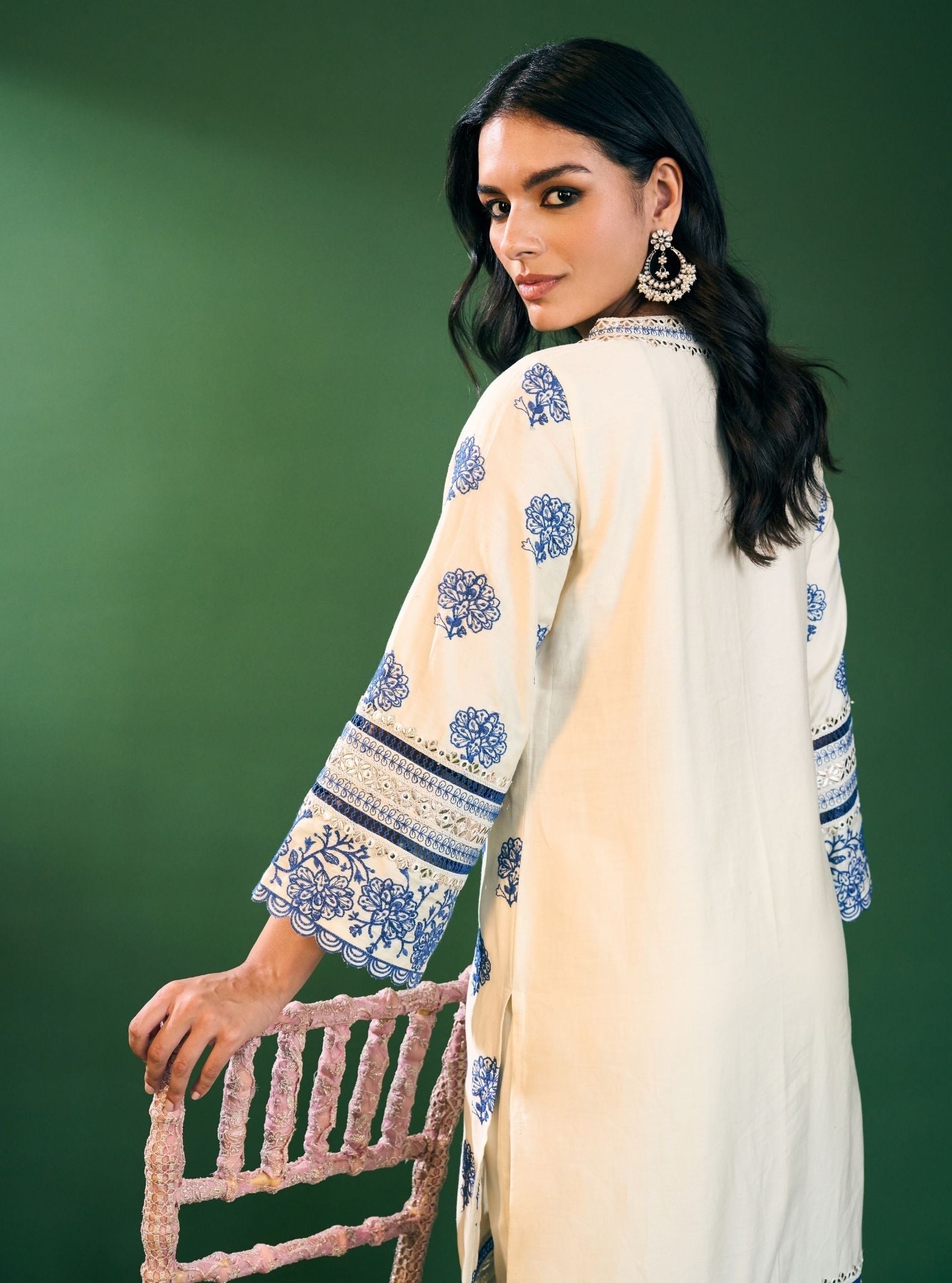 Reha Pima Satin Off White Kurta Set