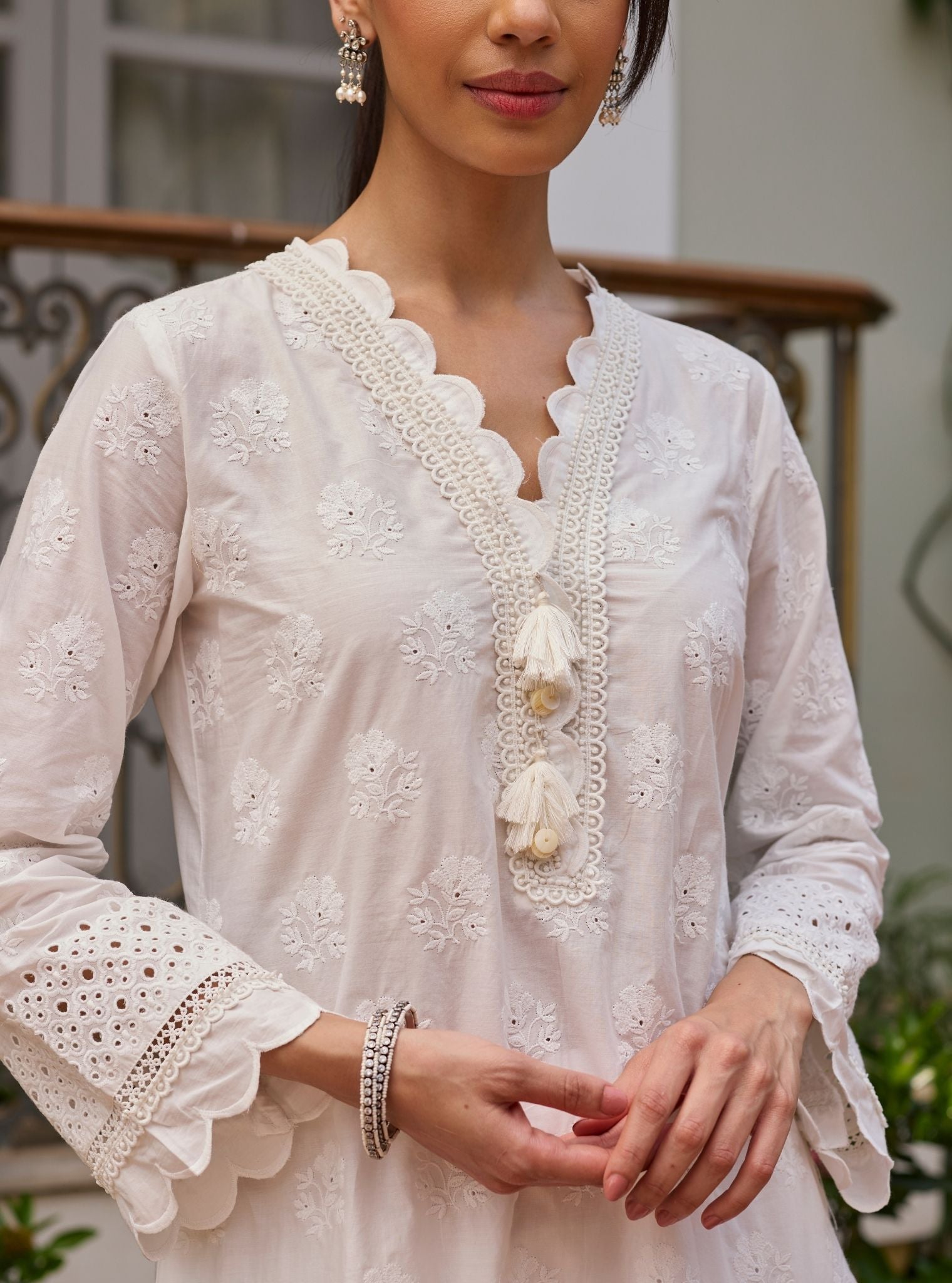 Taro Supima Cotton White Kurta Set