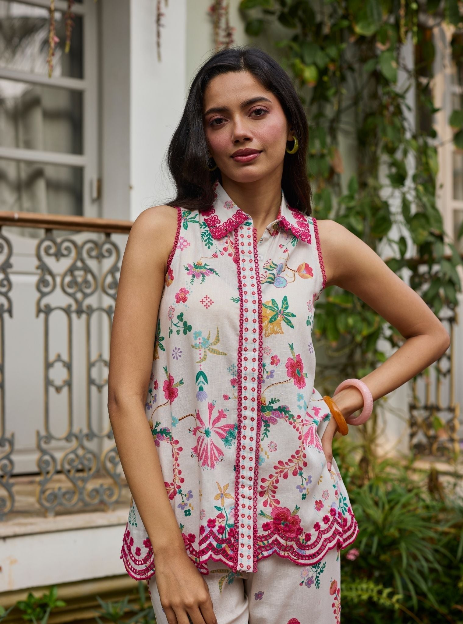 Eshira Linen Printed Off White Co-ord Set