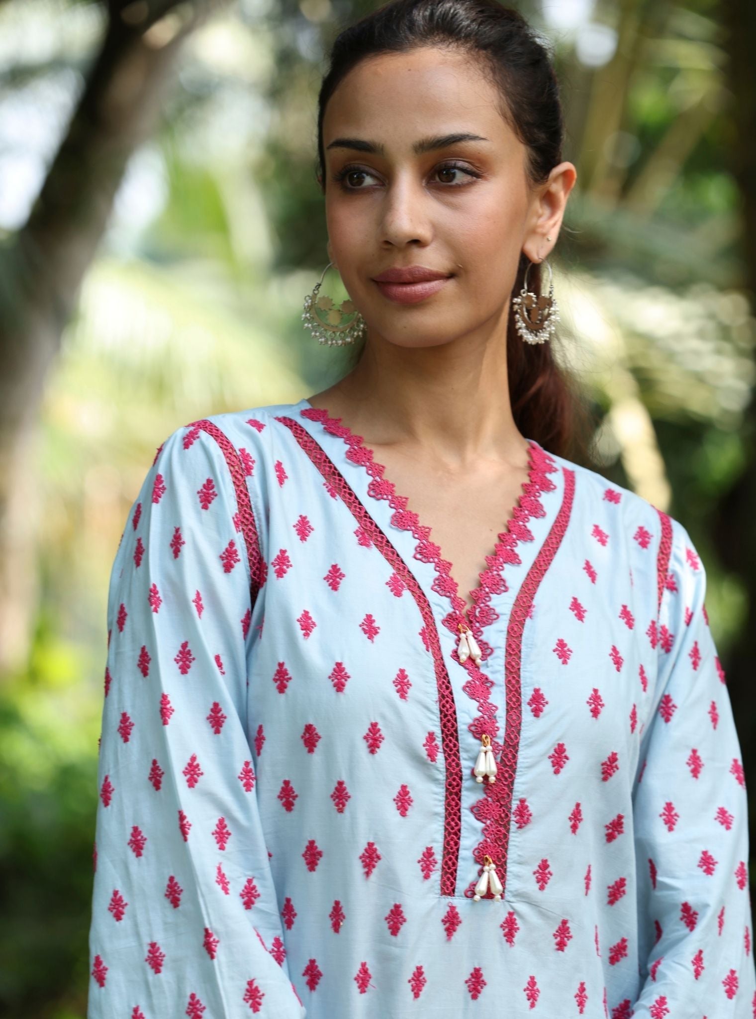 Mulmul Cotton Nivi Light Blue Kurta With Mulmul Cotton Nivi Light Blue Pant