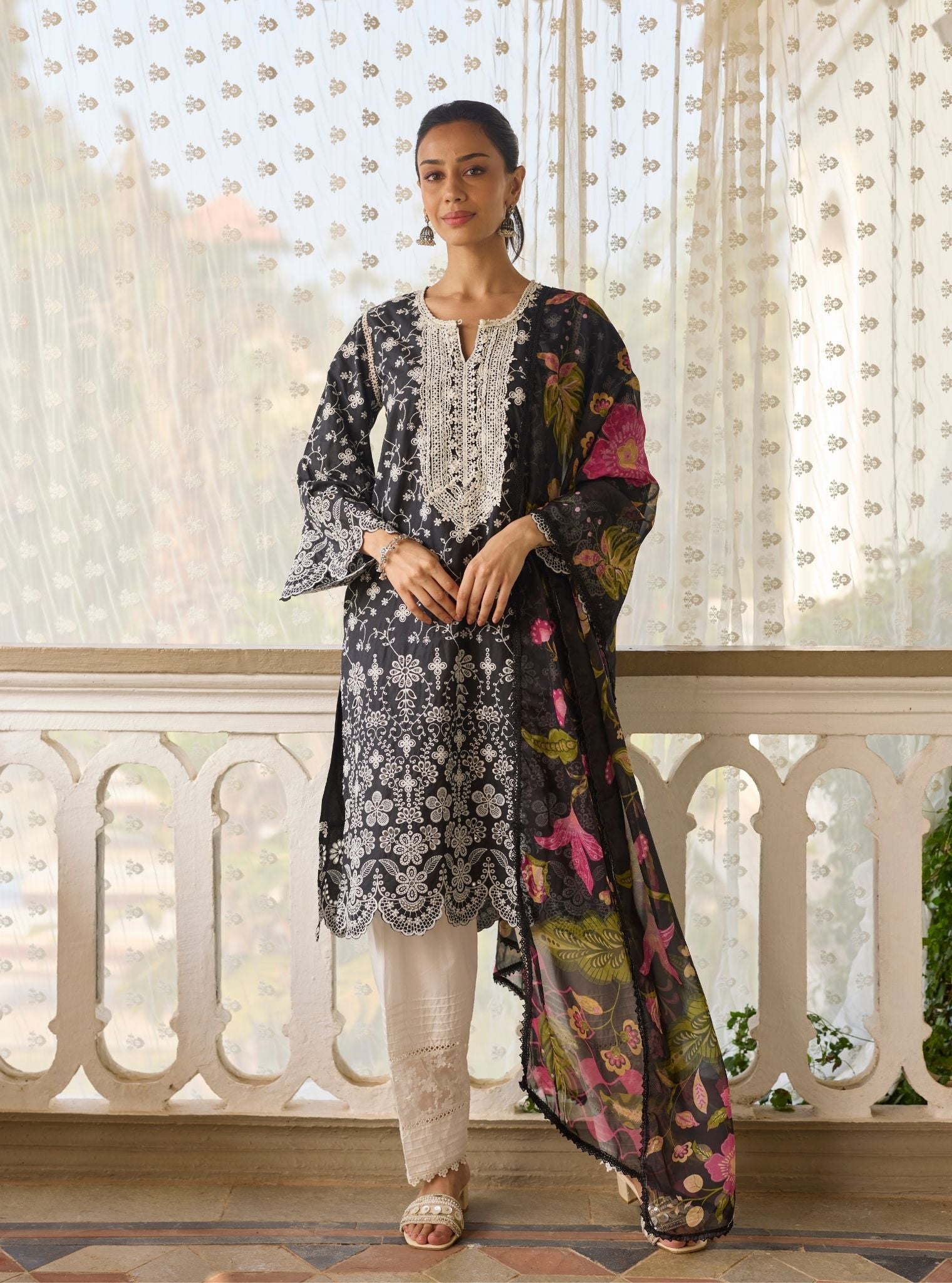 Gauri Supima Cotton Black Kurta Set