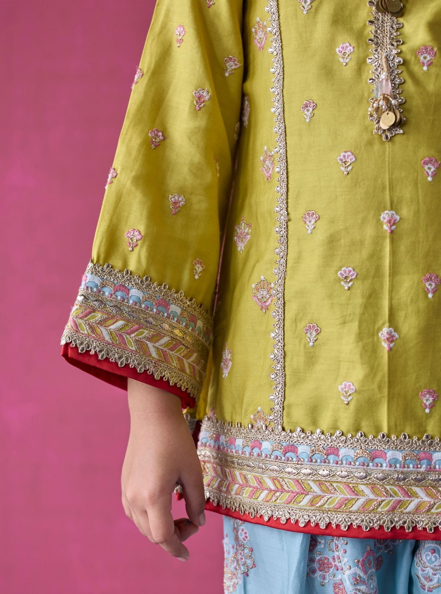 Neeri Pima Satin Lime  Kurta Set
