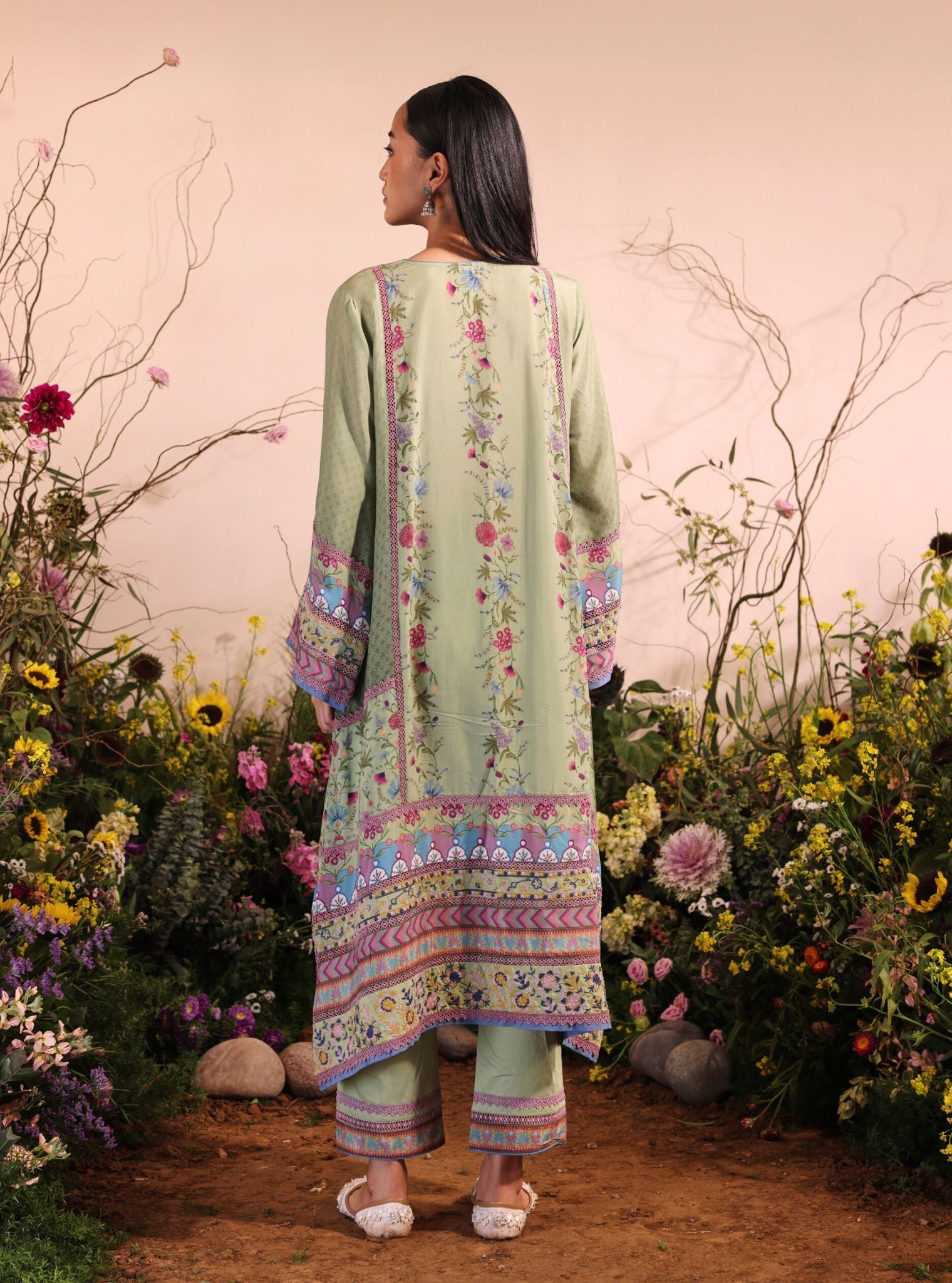 Mulmul Printed Ombre Lawn Yamini Green Kurta With Mulmul Printed Ombre Lawn Yamini Green Pant