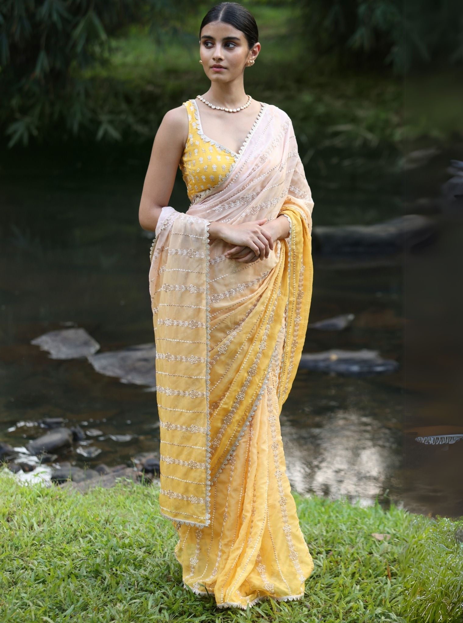 Junoon Organza Ombre Yellow Saree