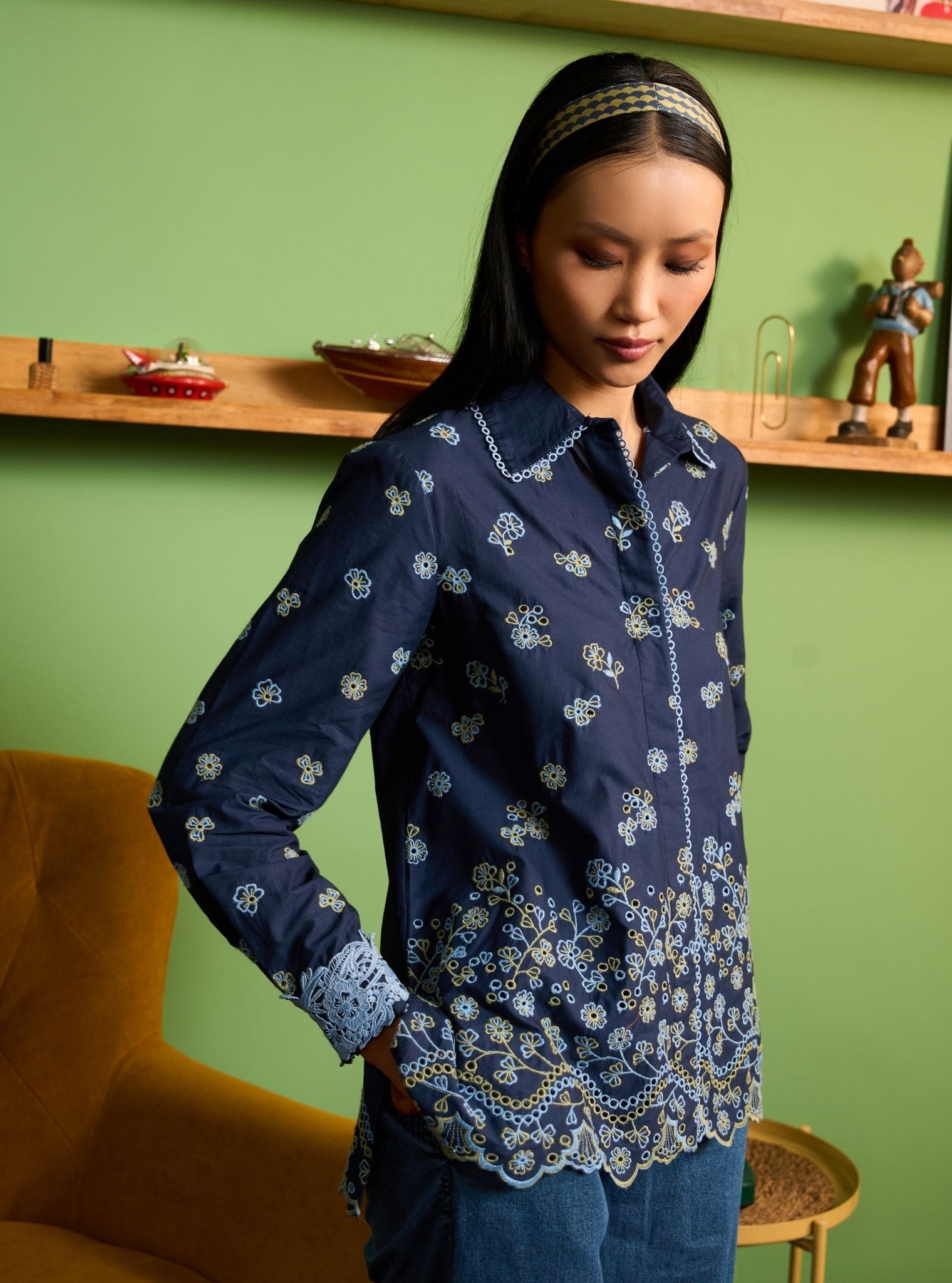 Zaniya Cotton Navy Shirt