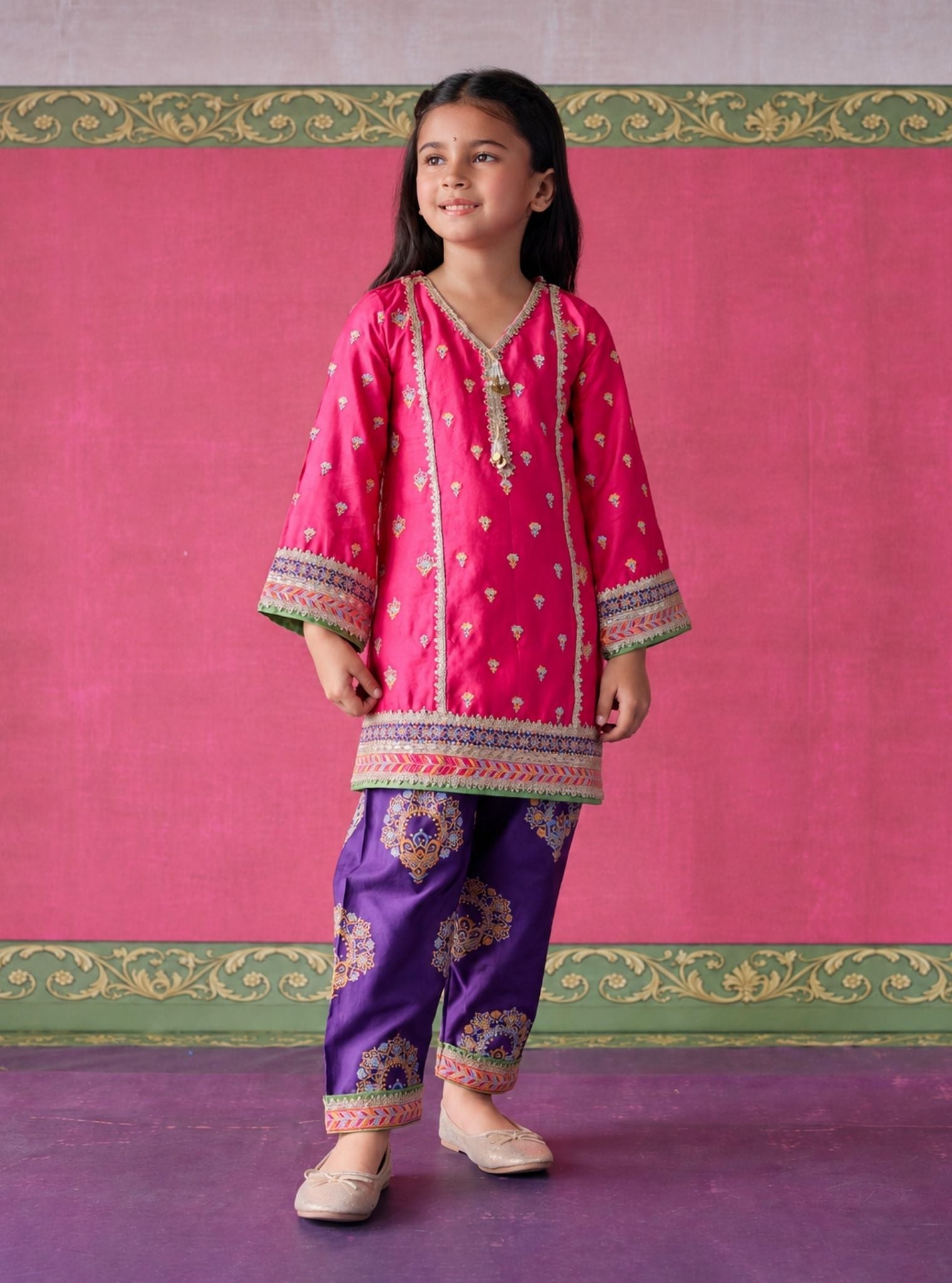 Neeri Pima Satin Fuchsia  Kurta Set