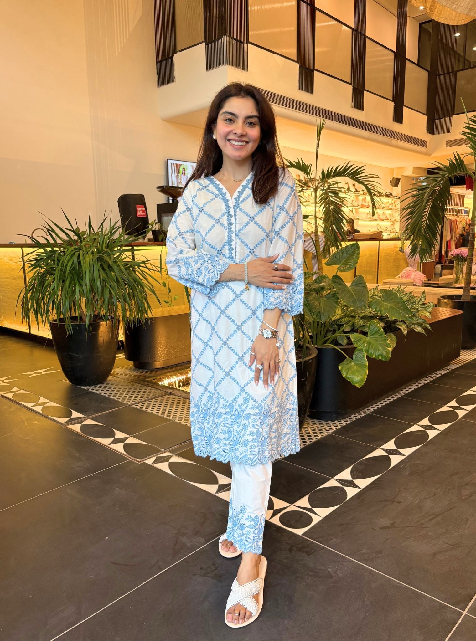 Eesvari Supima Cotton White Kurta Set