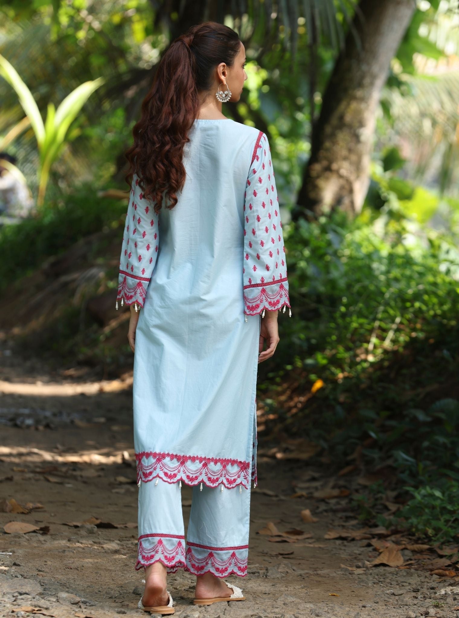 Mulmul Cotton Nivi Light Blue Kurta With Mulmul Cotton Nivi Light Blue Pant