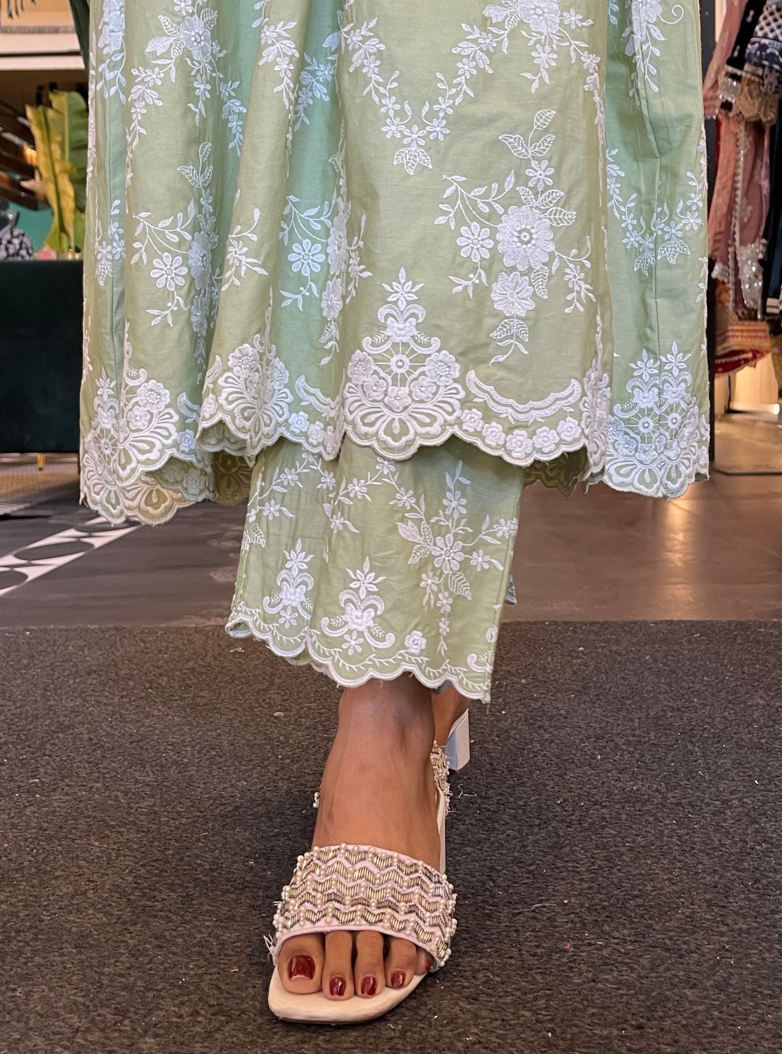 Zambi Supima Cotton Green Kurta Set