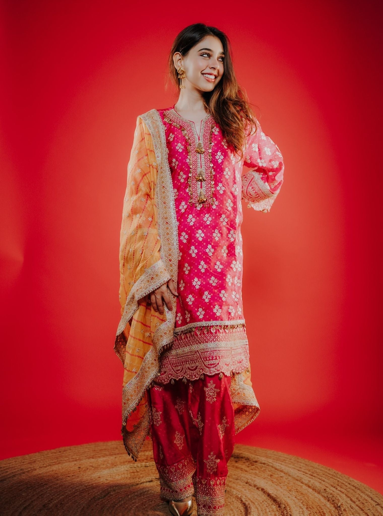 Elira Cupro Satin Fuschia Kurta With Farshi Salwar