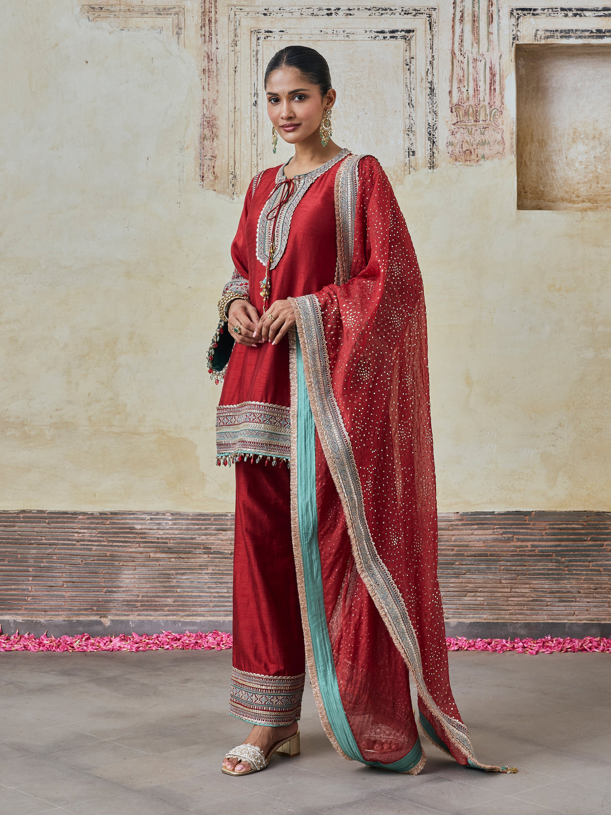 Rimya Bemberg Raw Silk Red Kurta Set