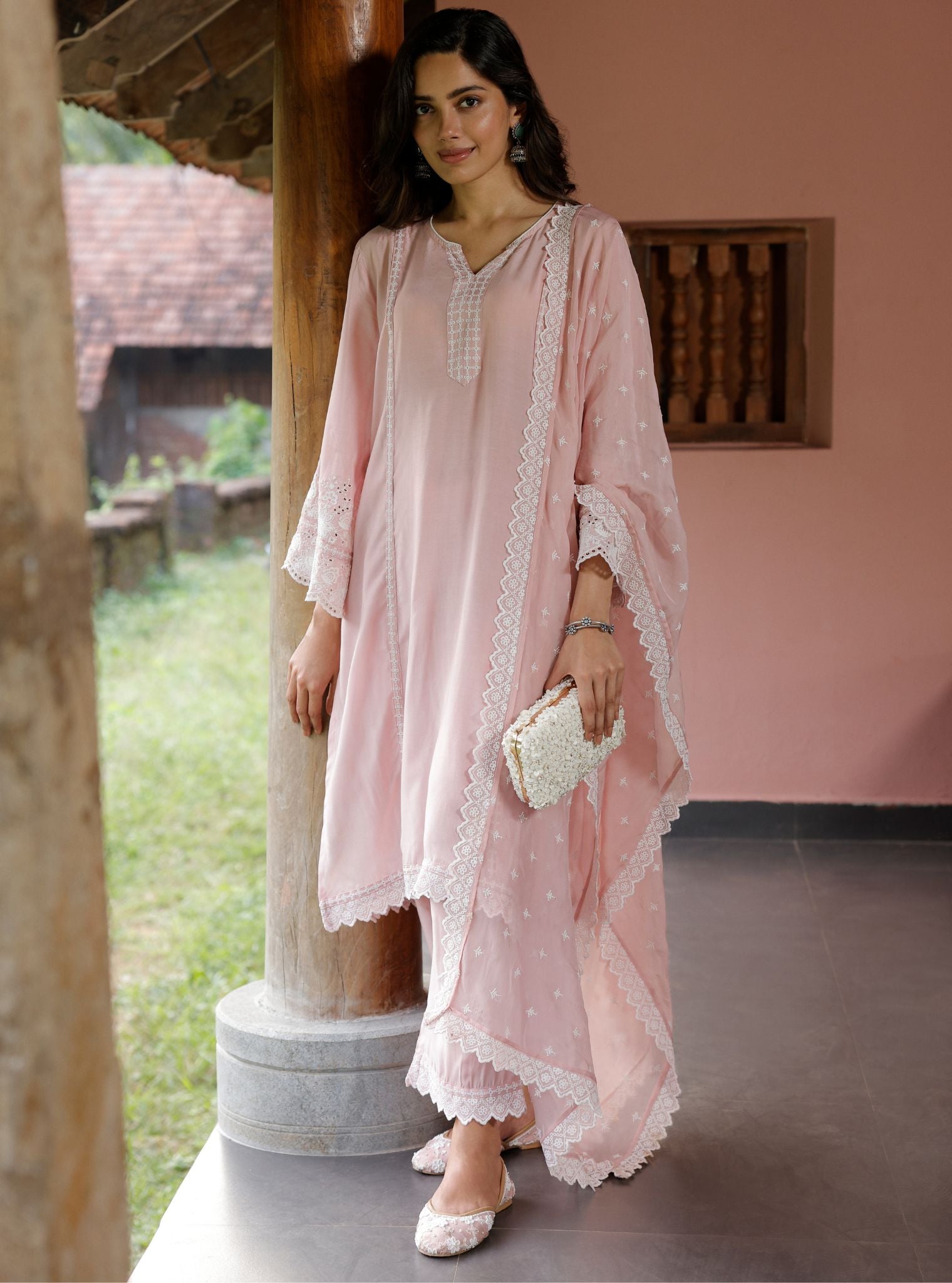 Mulmul Lawn Mandara Pink Kurta With Mulmul Lawn Mandara Pink Pant