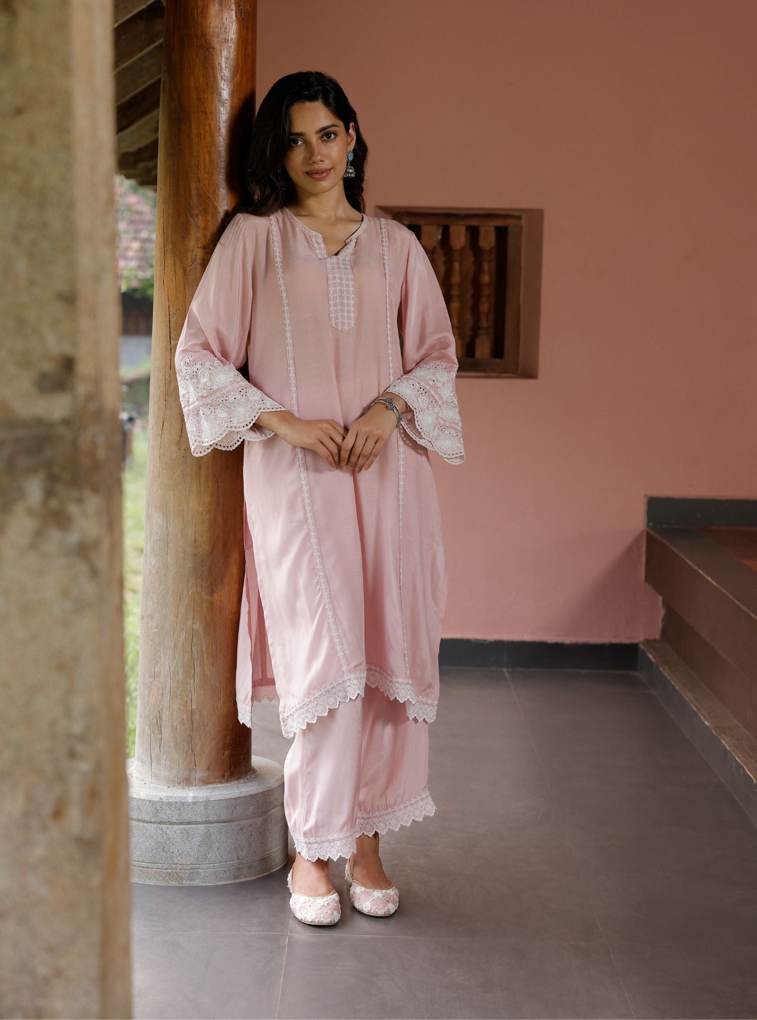 Mulmul Lawn Mandara Pink Kurta With Mulmul Lawn Mandara Pink Pant