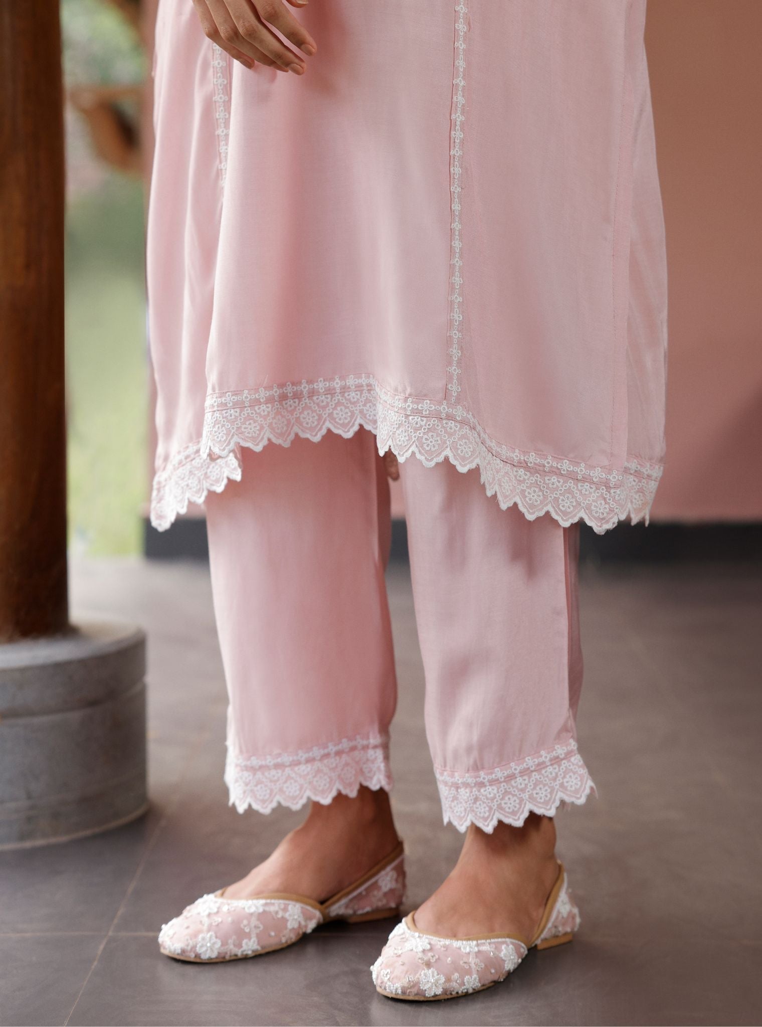Mulmul Lawn Mandara Pink Kurta With Mulmul Lawn Mandara Pink Pant