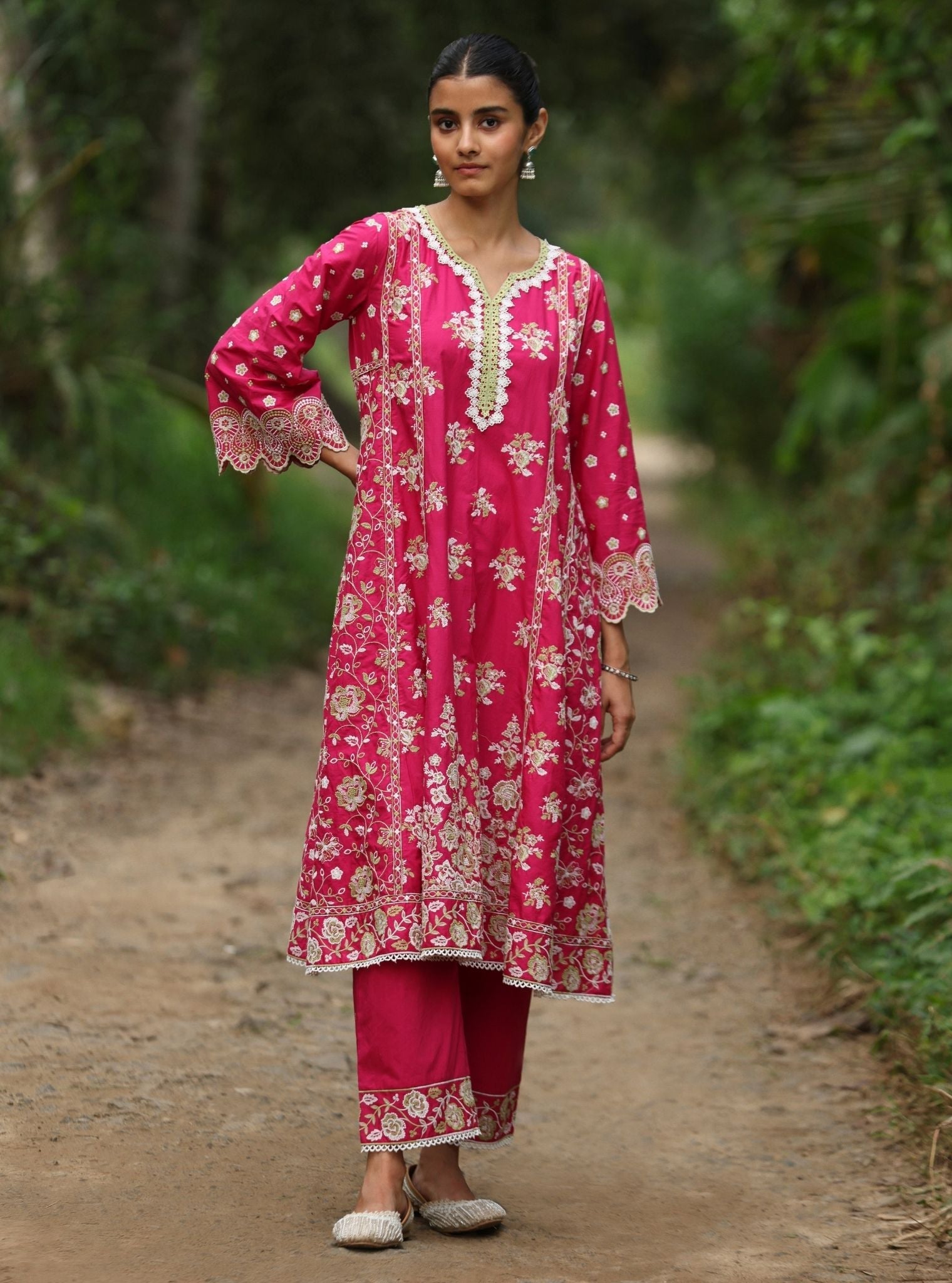 Aavya Supima Cotton Fuschia Anarkali Kurta Set