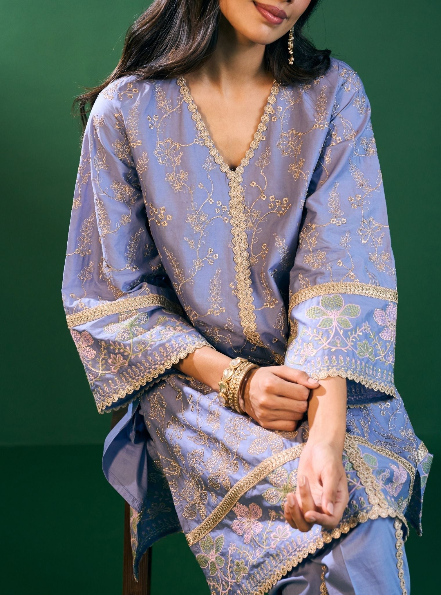 Rina Supima Cotton Steel Blue Kurta with Steel Blue Dhoti Pant Set