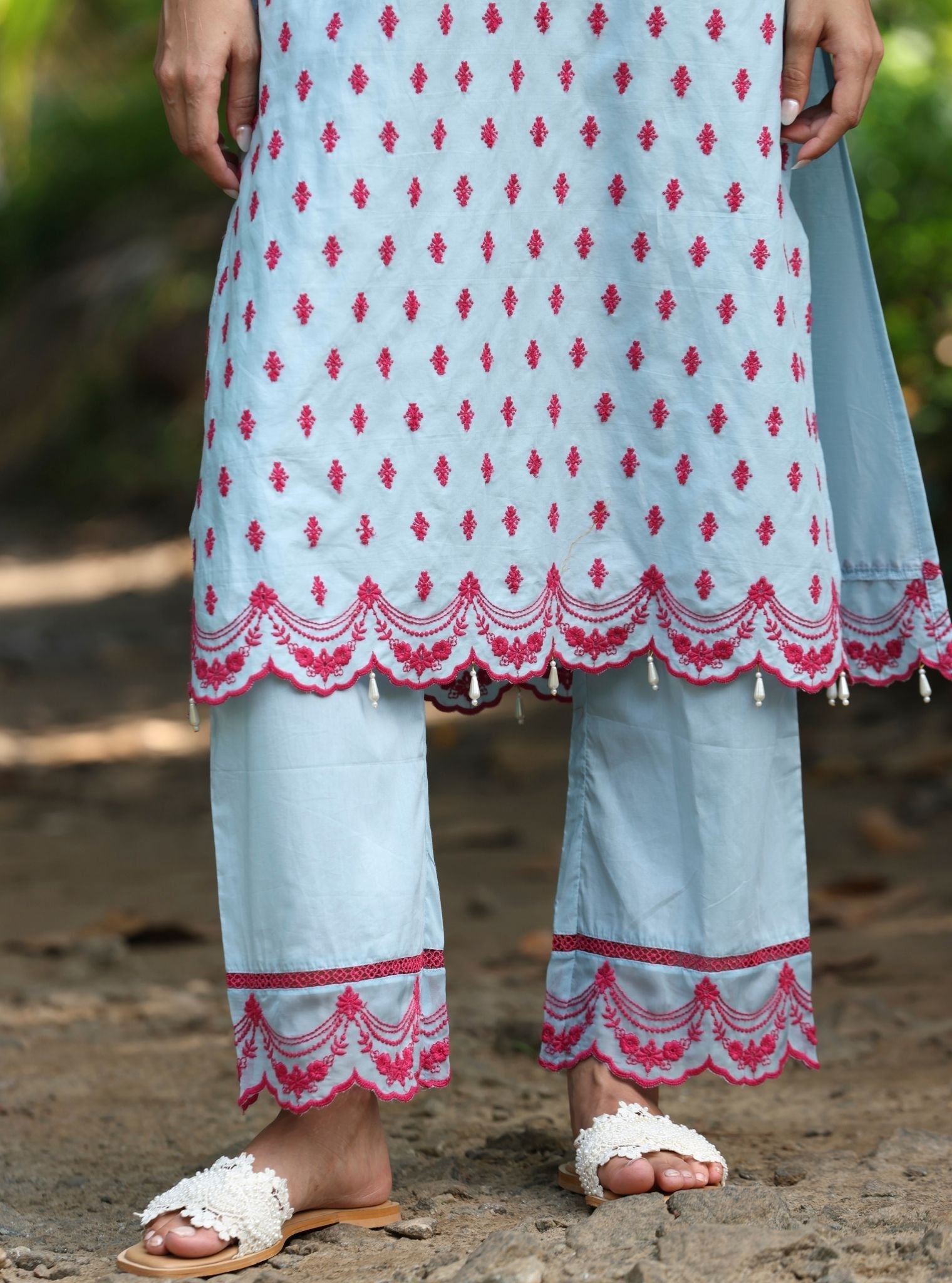 Mulmul Cotton Nivi Light Blue Kurta With Mulmul Cotton Nivi Light Blue Pant