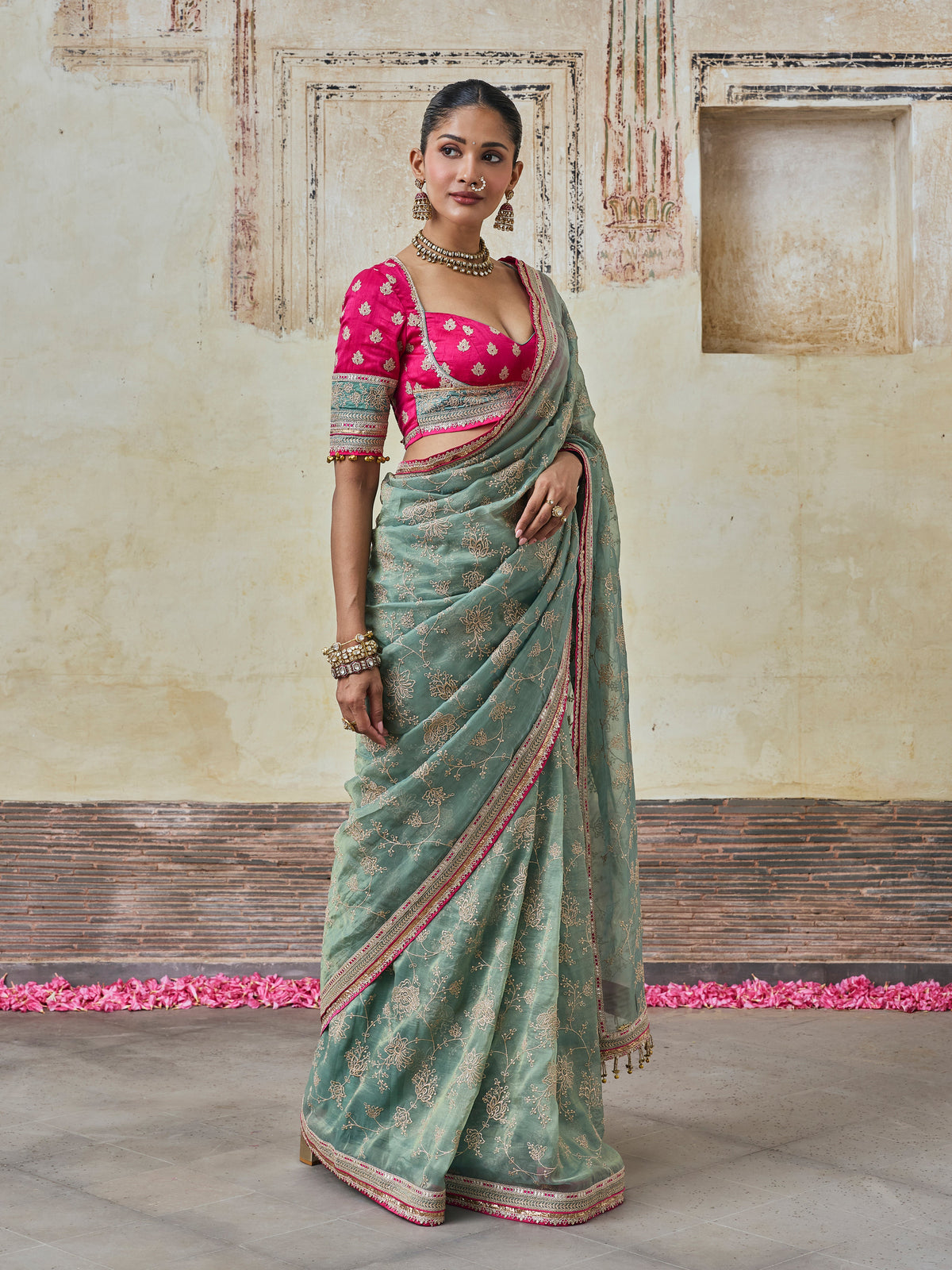 Parthi Lurex Organza Teal Blue Saree
