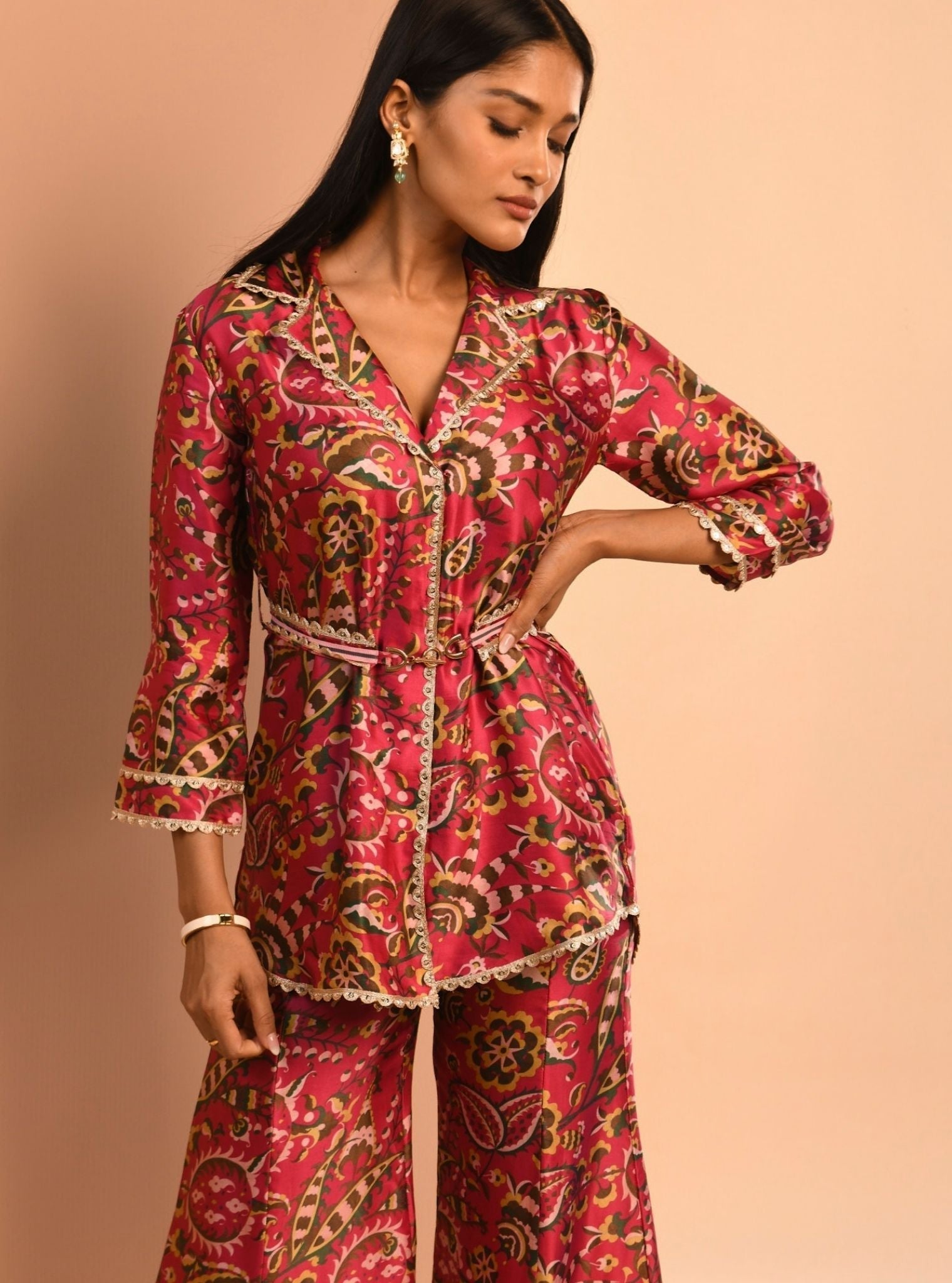 Mulmul Cupro Bree Fuchsia Kurta