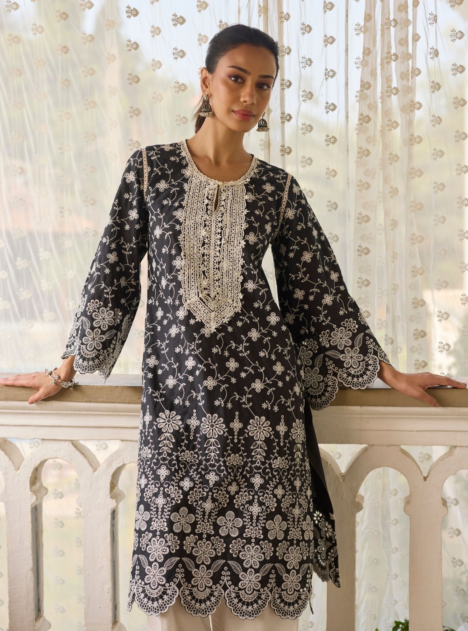Gauri Supima Cotton Black Kurta Set