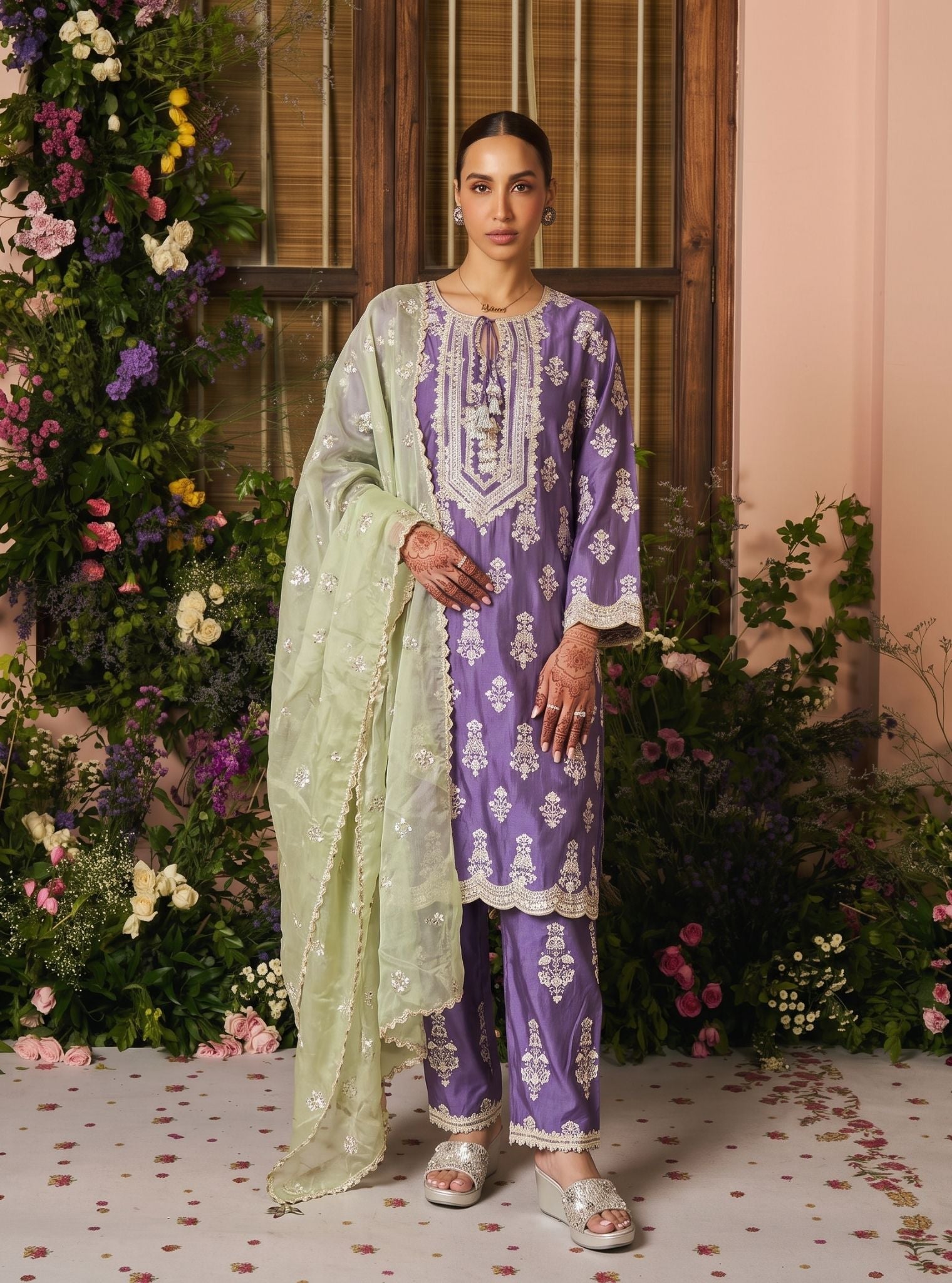 Intira Pima Satin Voilet Kurta Set