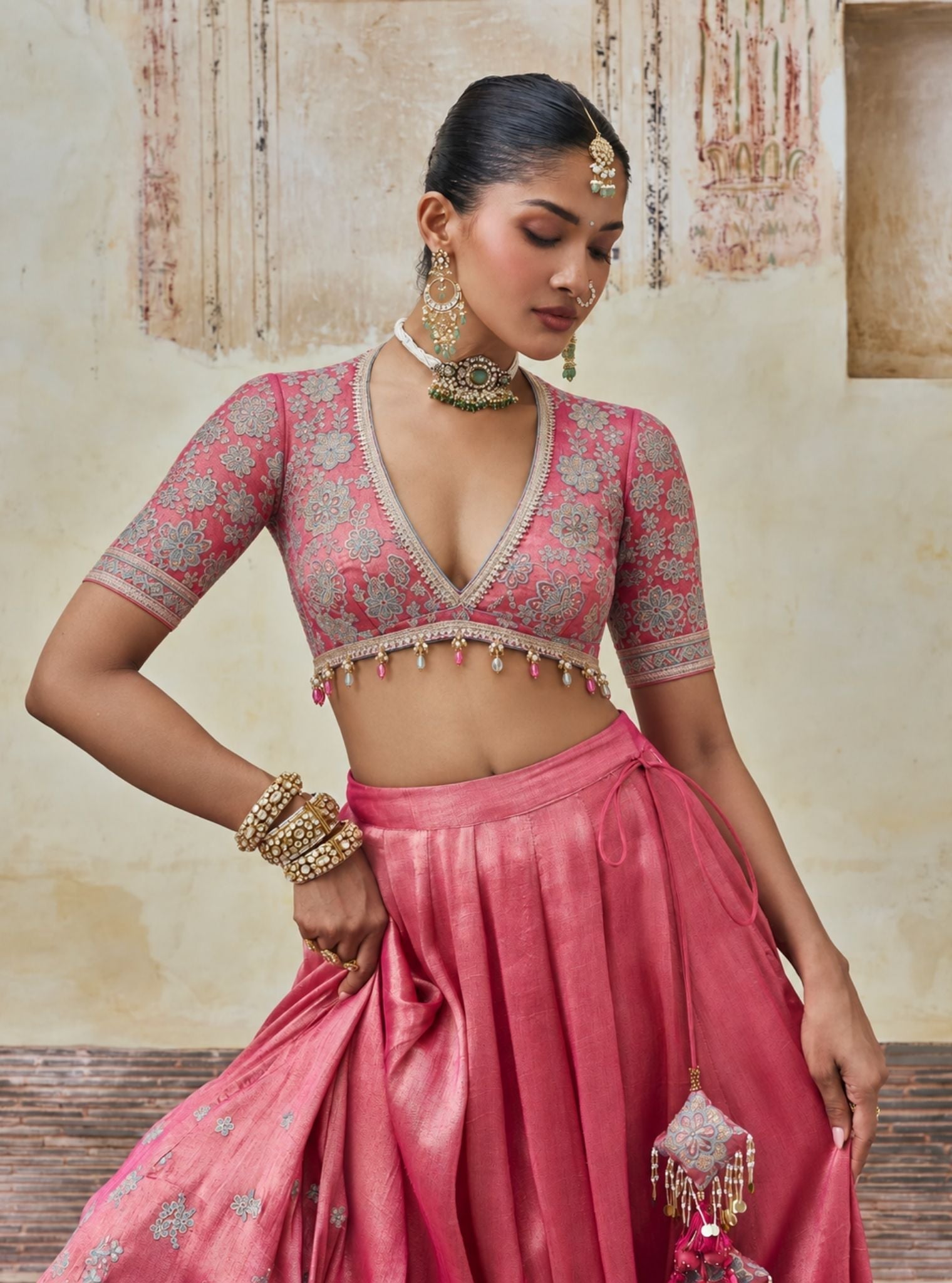 Saawri Bemberg Giraffe Fuchsia Lehenga
