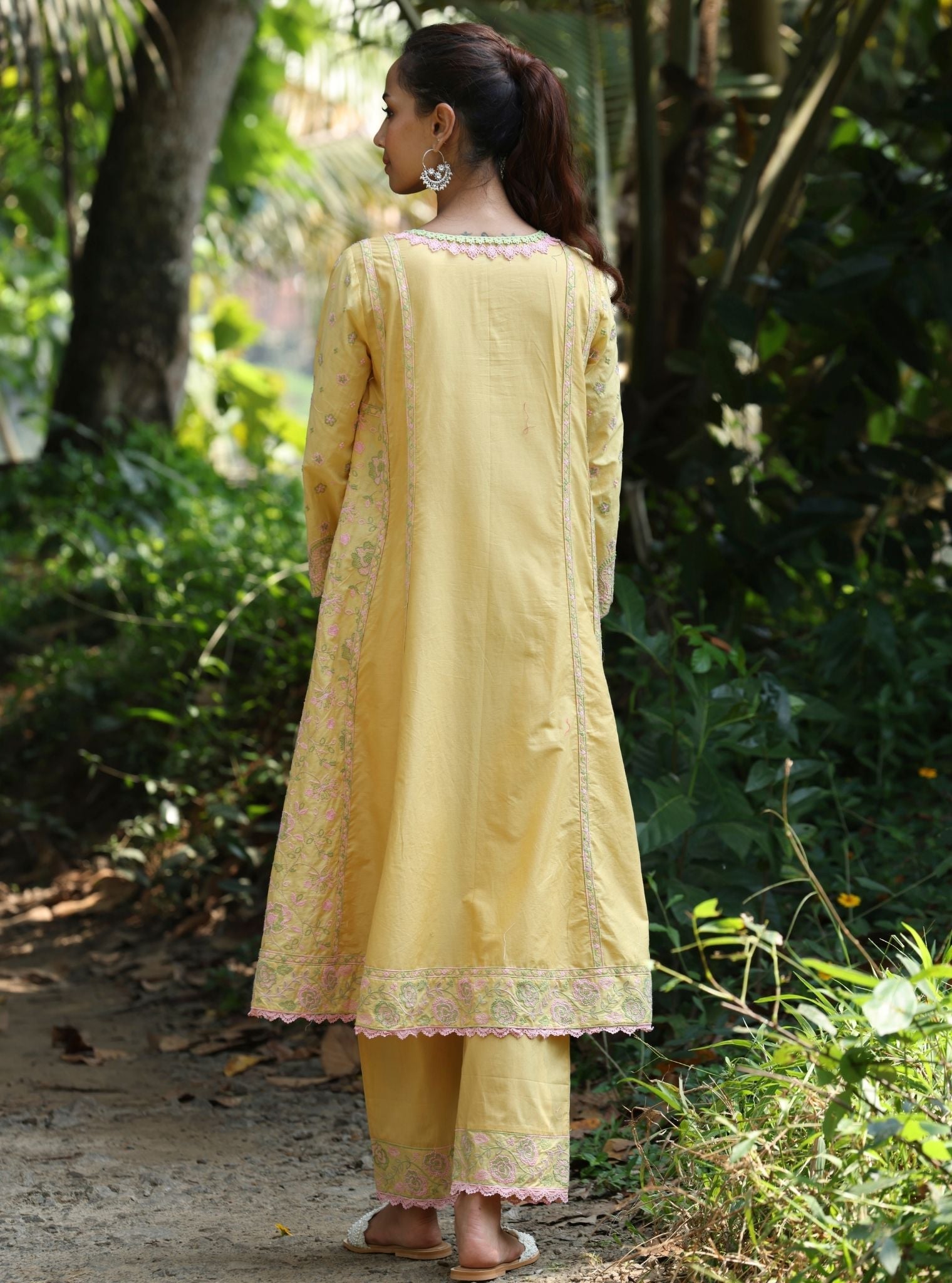 Aavya Supima Cotton Yellow Anarkali Kurta Set