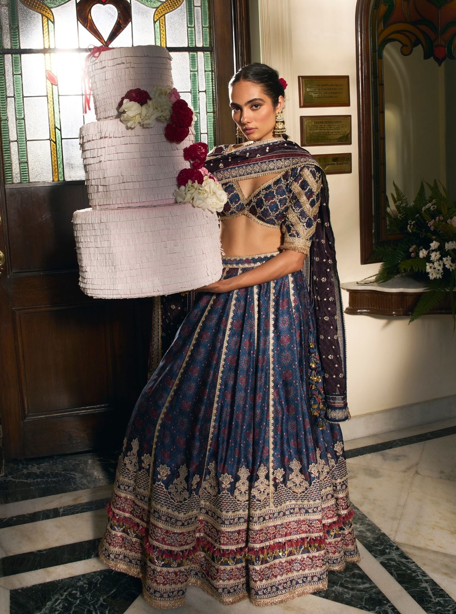 Taal Cupro Satin Navy Ajrakh Print Lehenga