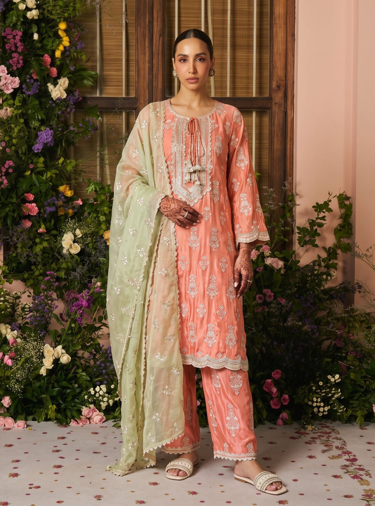 Intira Pima Satin Terracotta Kurta Set