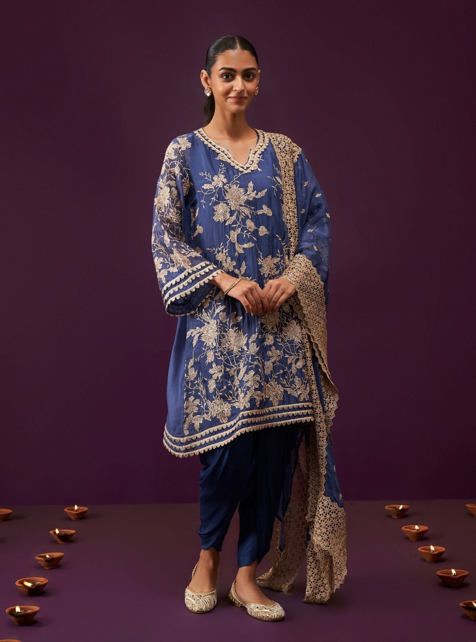 Sunee Organza Navy Kurta Set