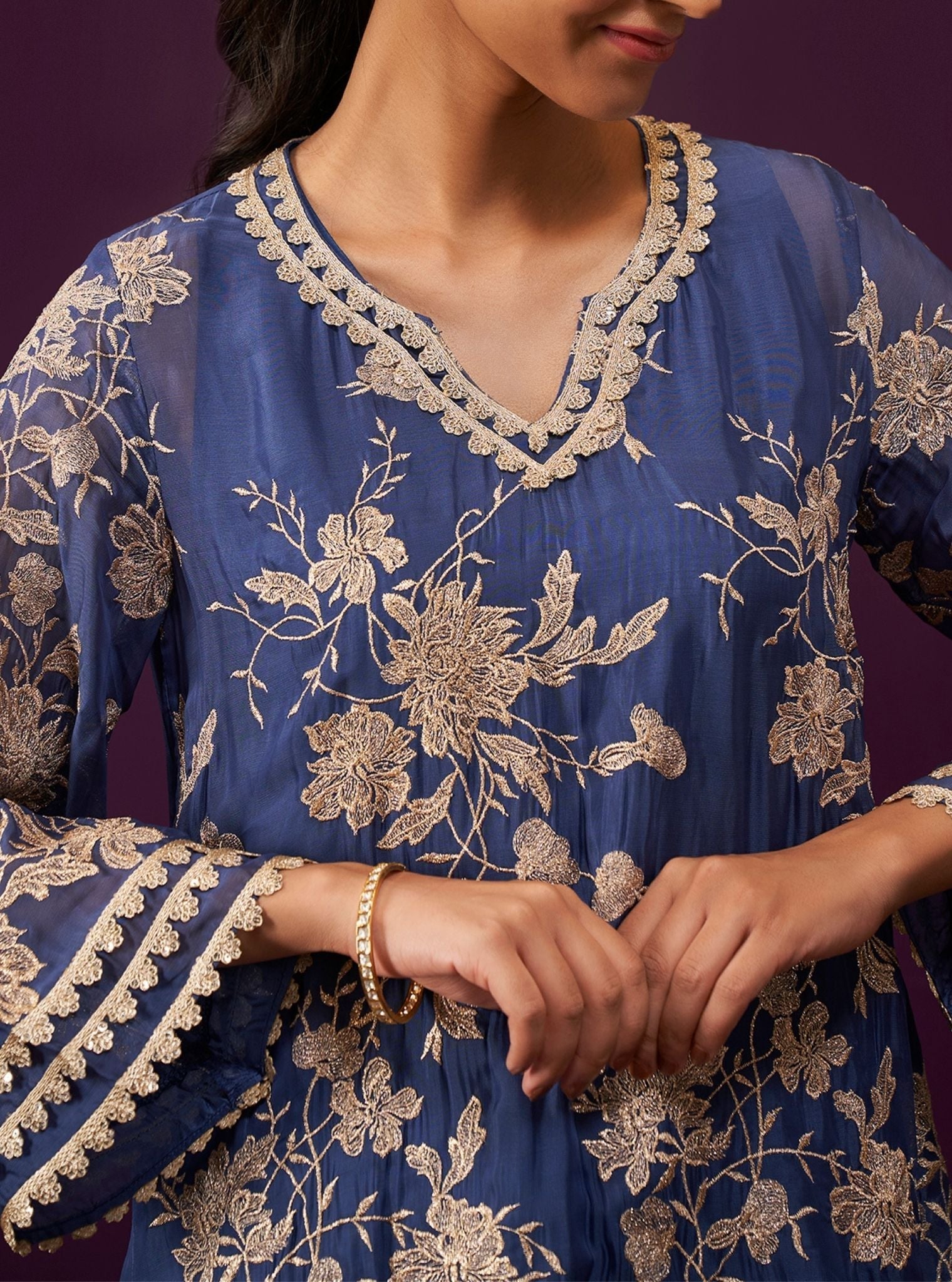 Sunee Organza Navy Kurta Set