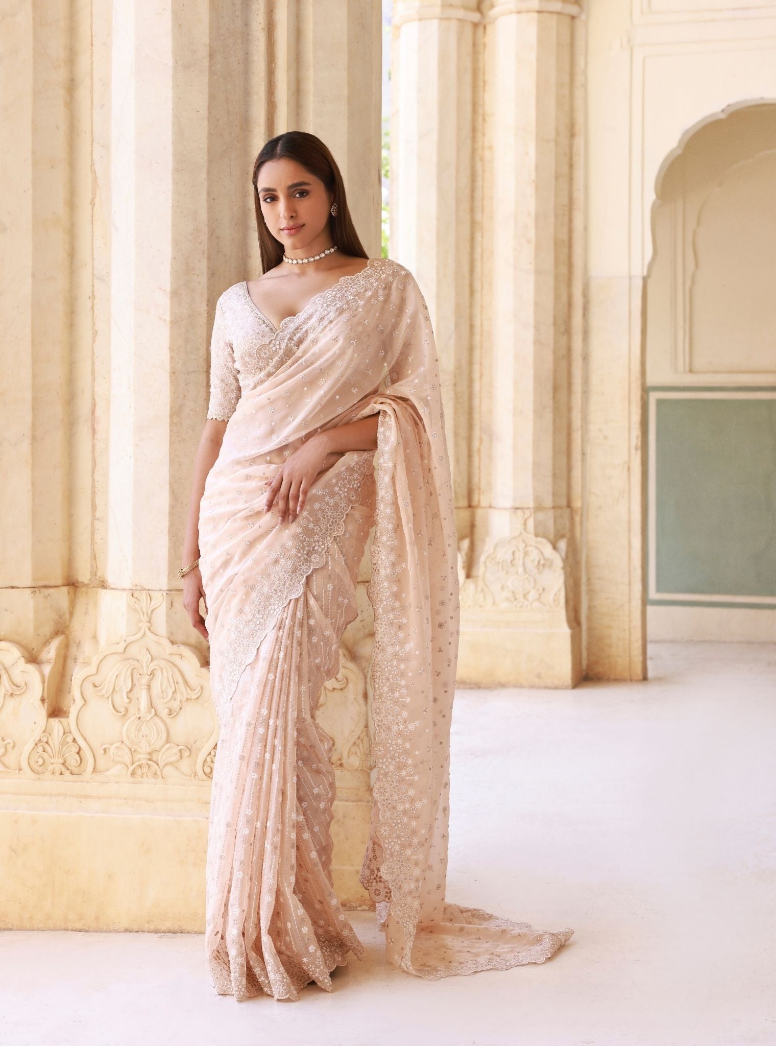 Ahlira Beige Organza Saree
