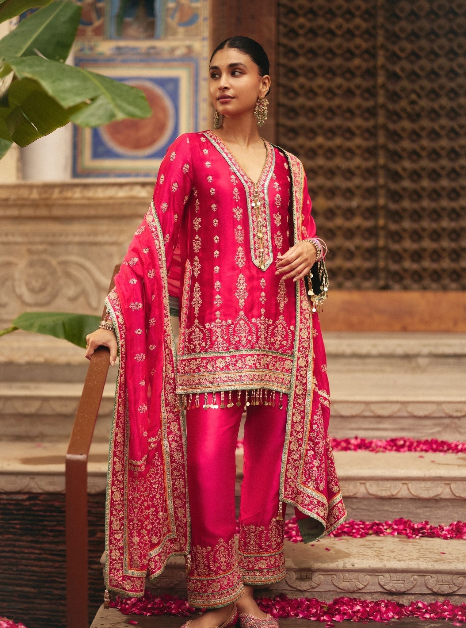 Yaira Cupro Satin Fuchsia Kurta Set