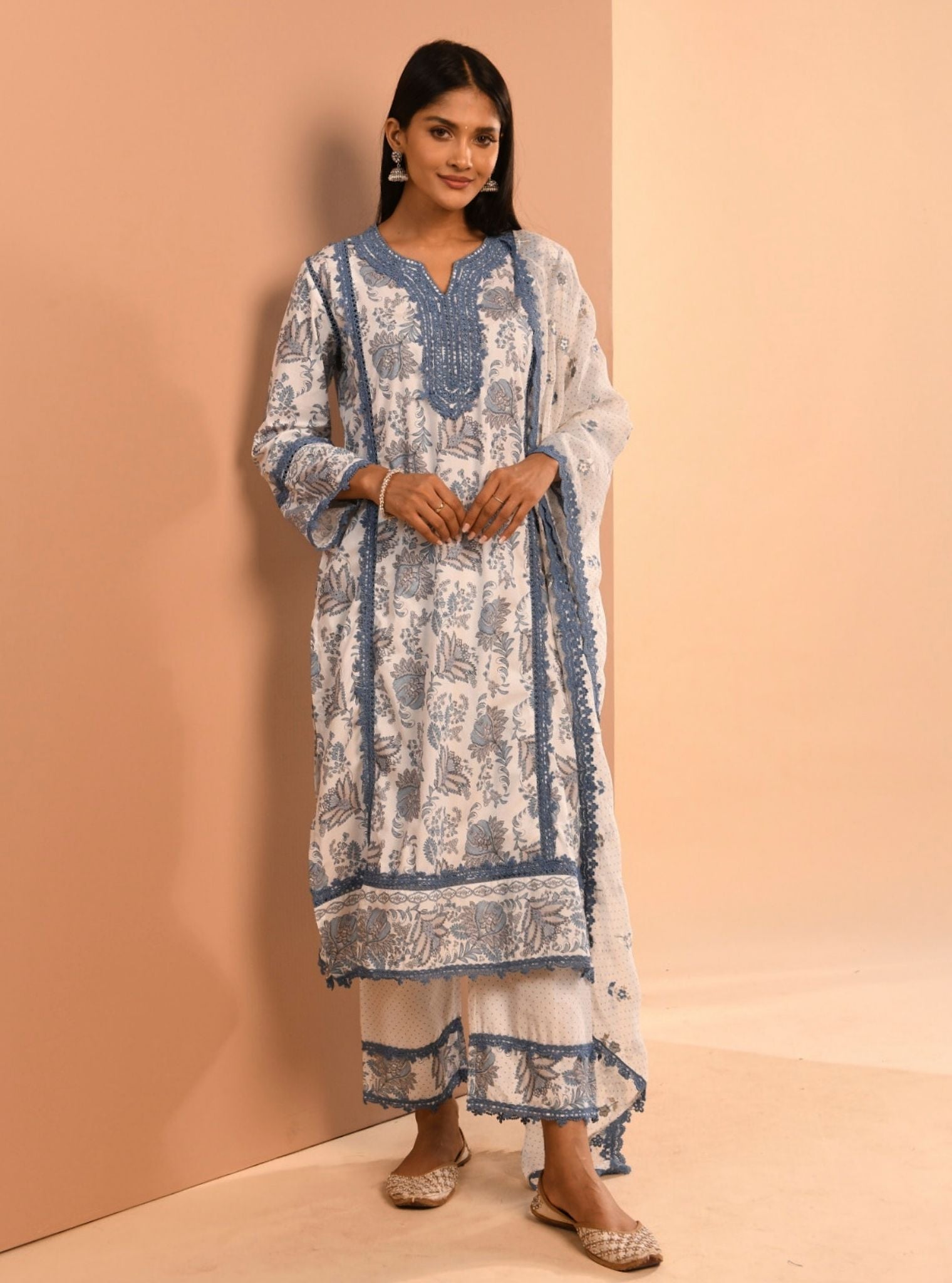 Mulmul Supima Cotton Esti Blue Kurta