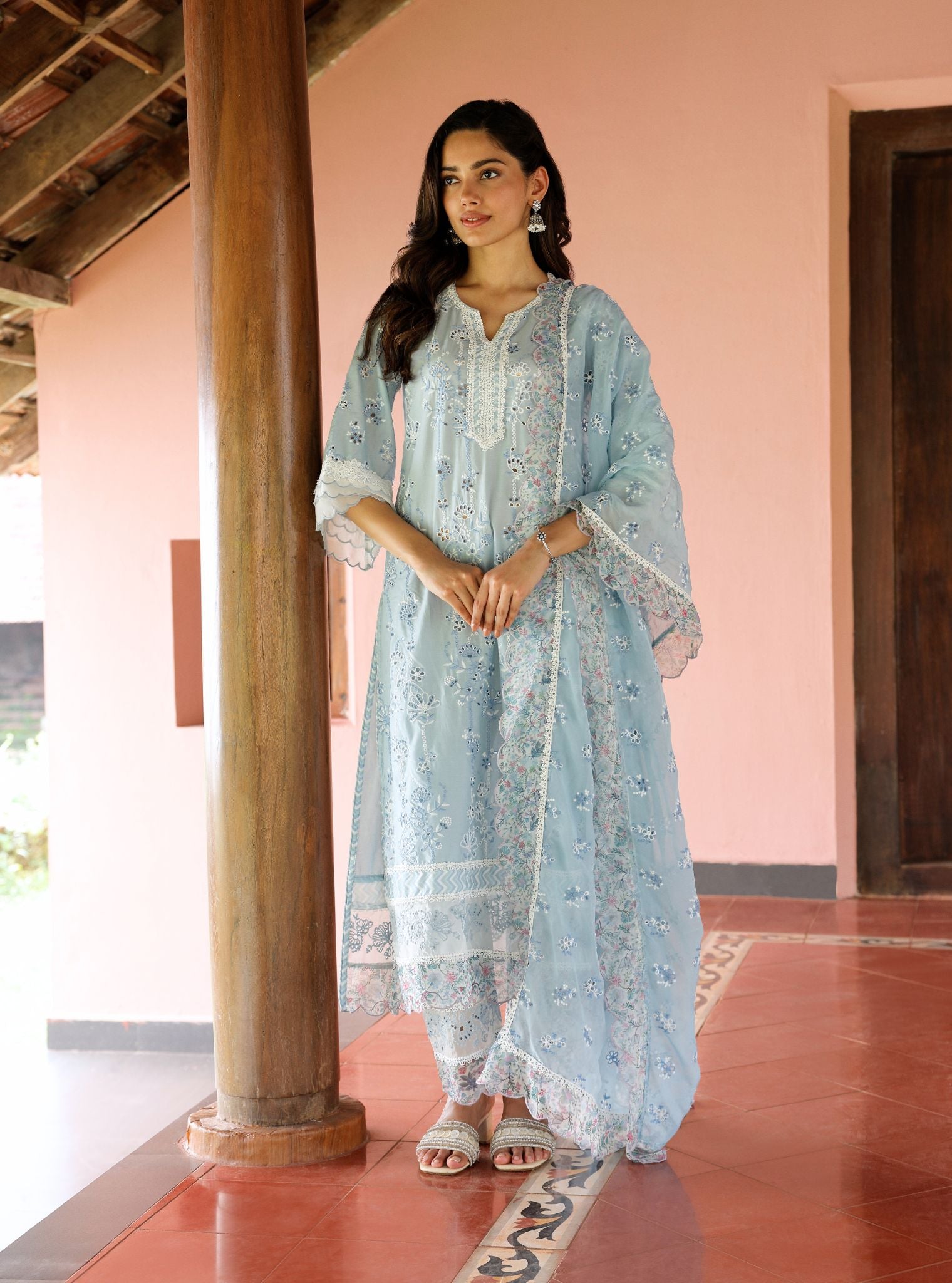 Nair Supima Cotton Light Blue Kurta Set