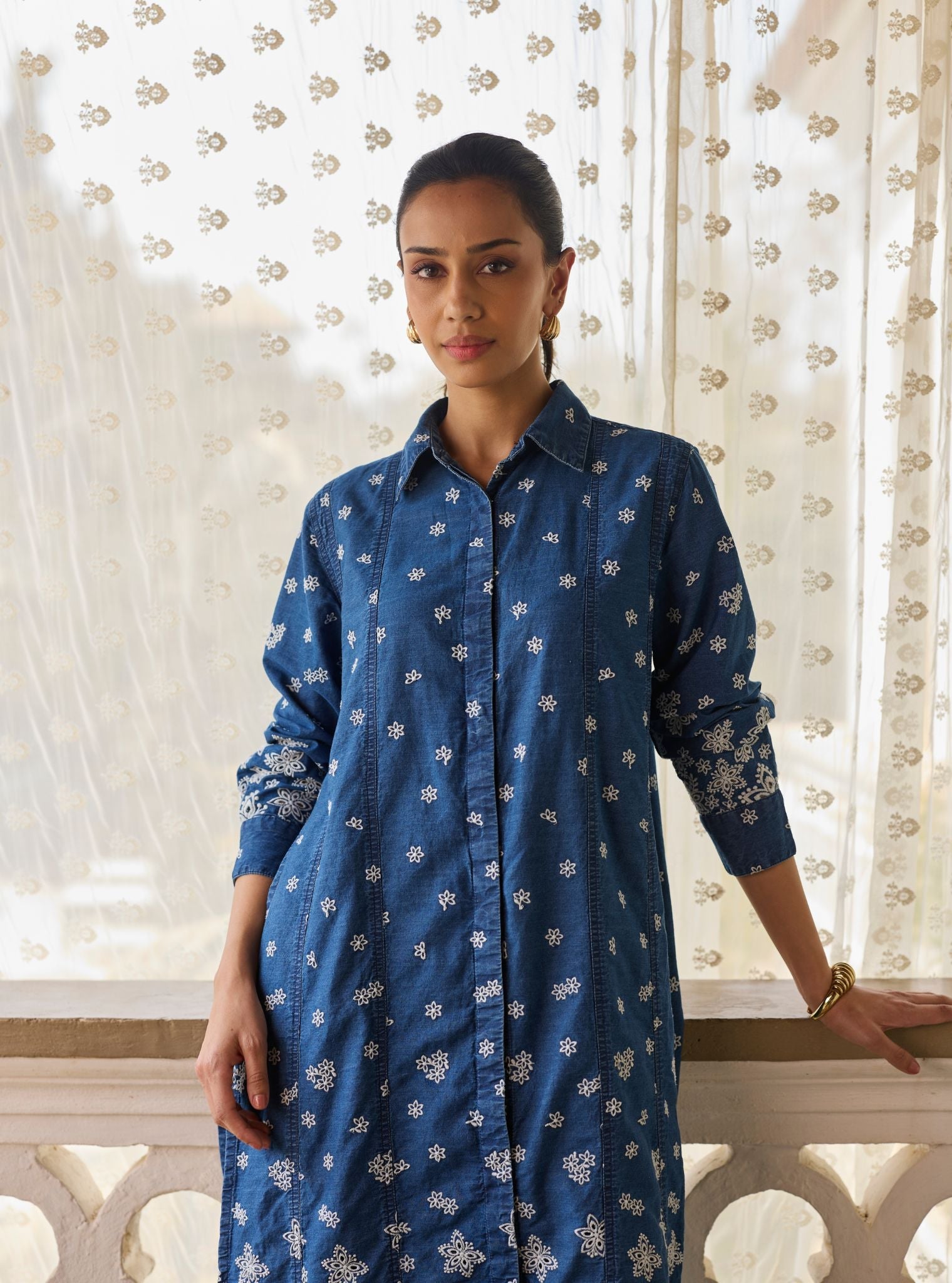 Amhara Denim Long Shirt Set