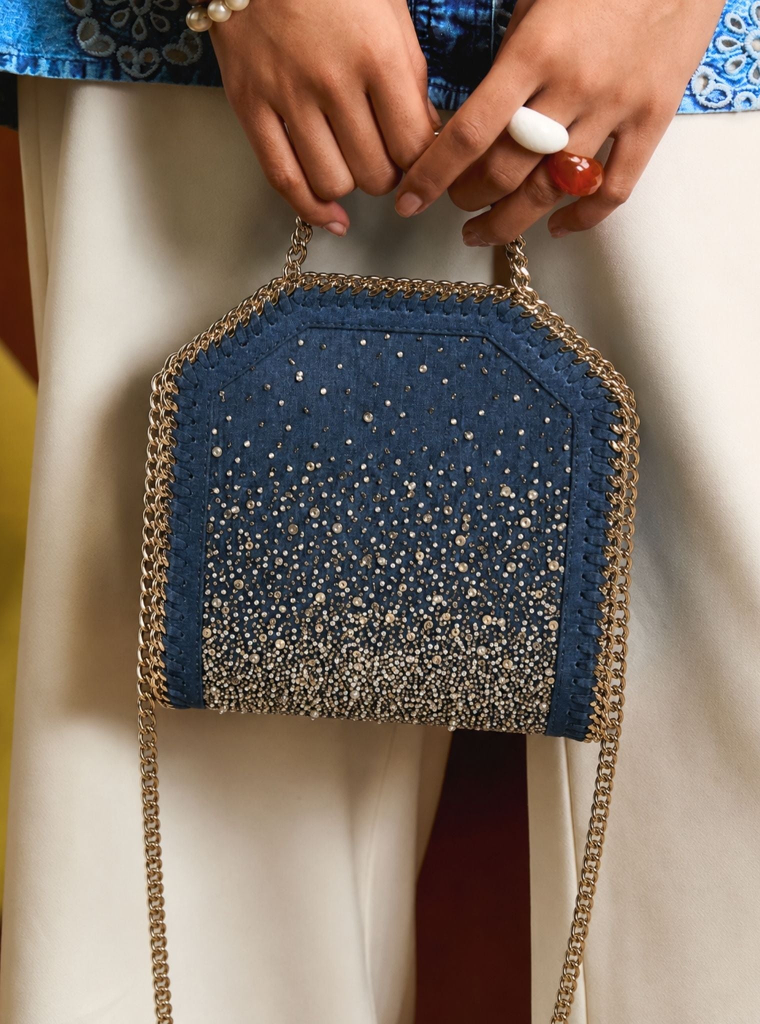 Denim Disco Hand Embroidered Sling Bag