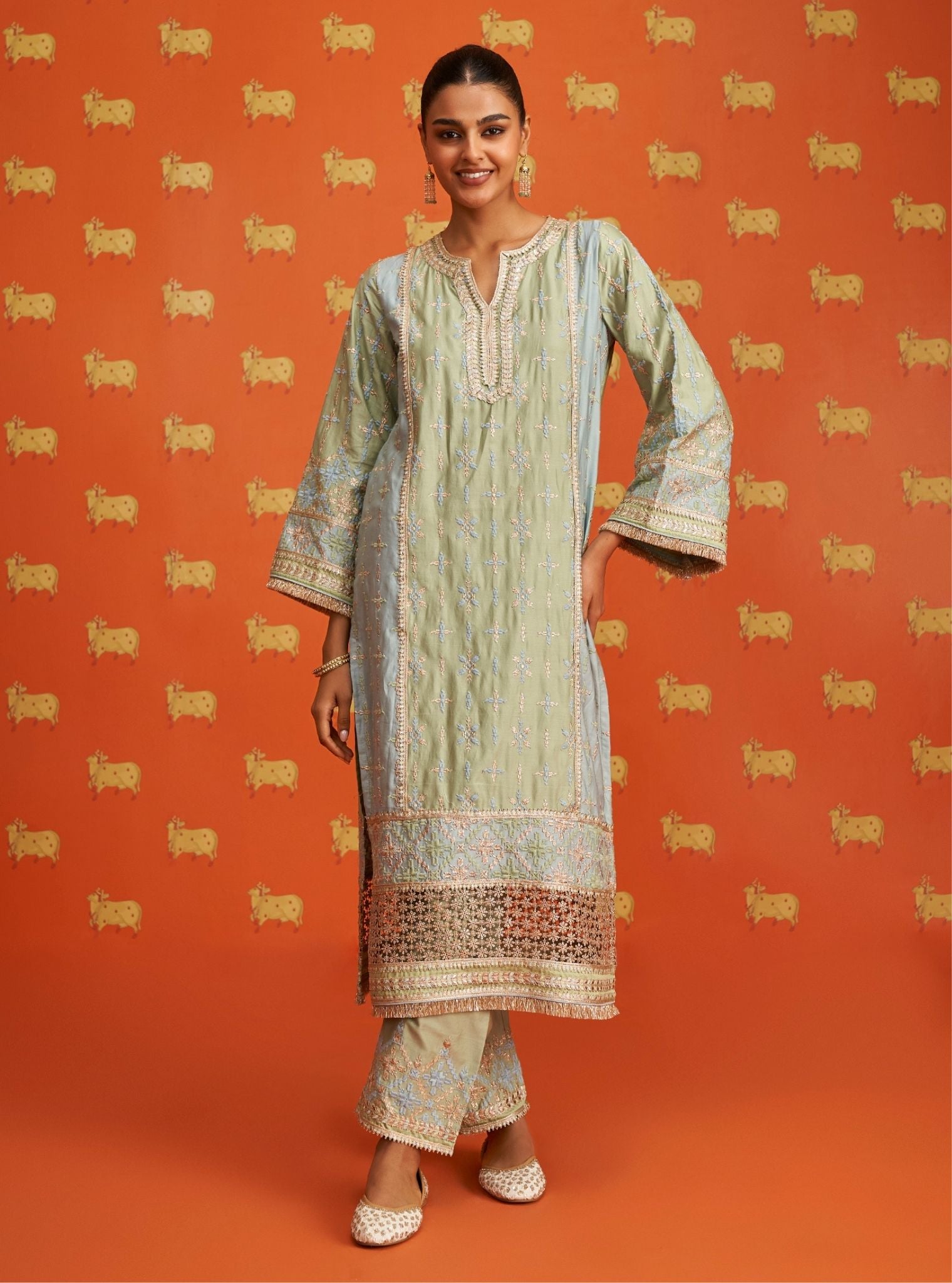 Anya Pima Satin Green Kurta Set