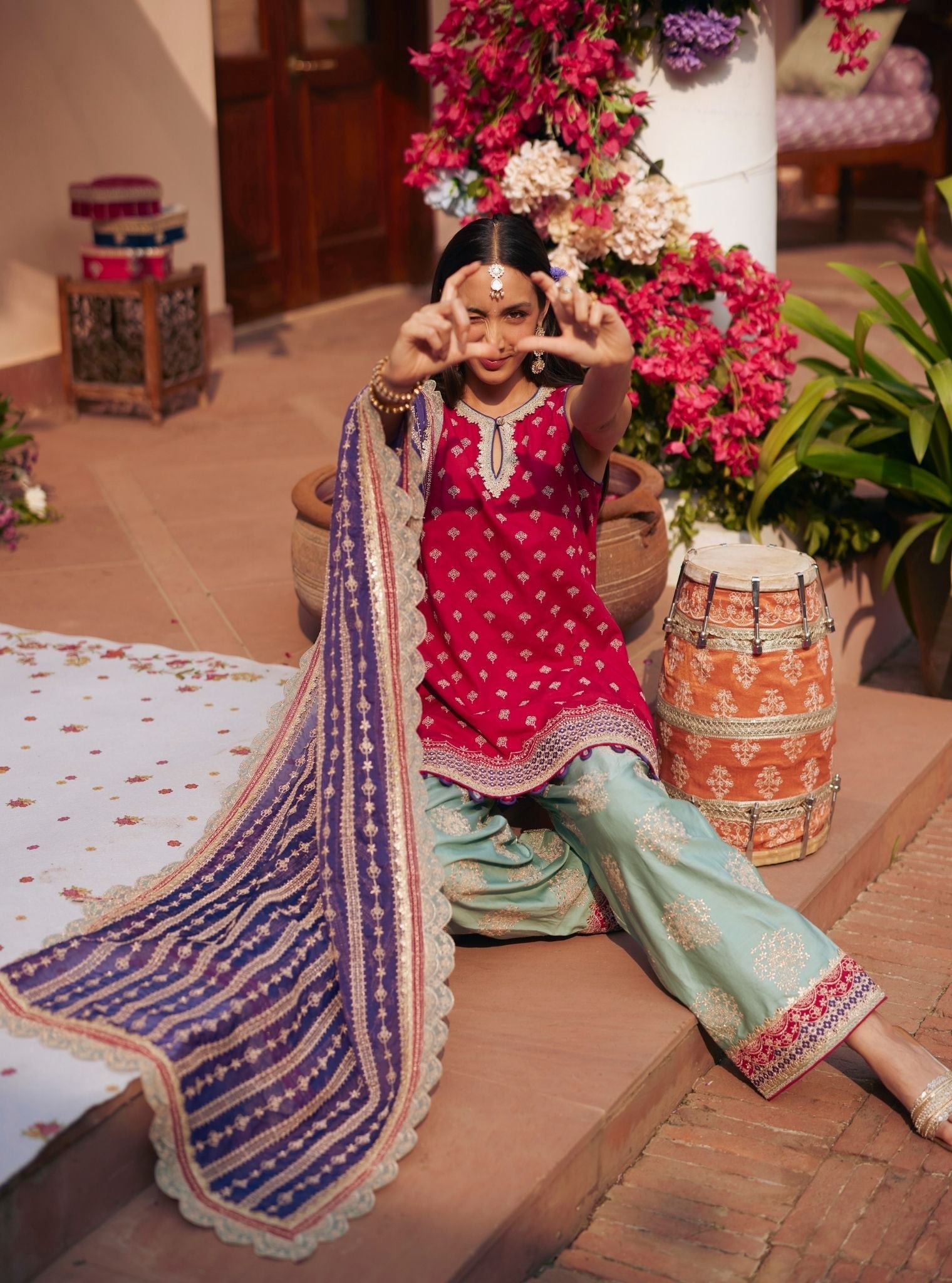 Sugandh Pima Satin Fuchsia Kurta Set