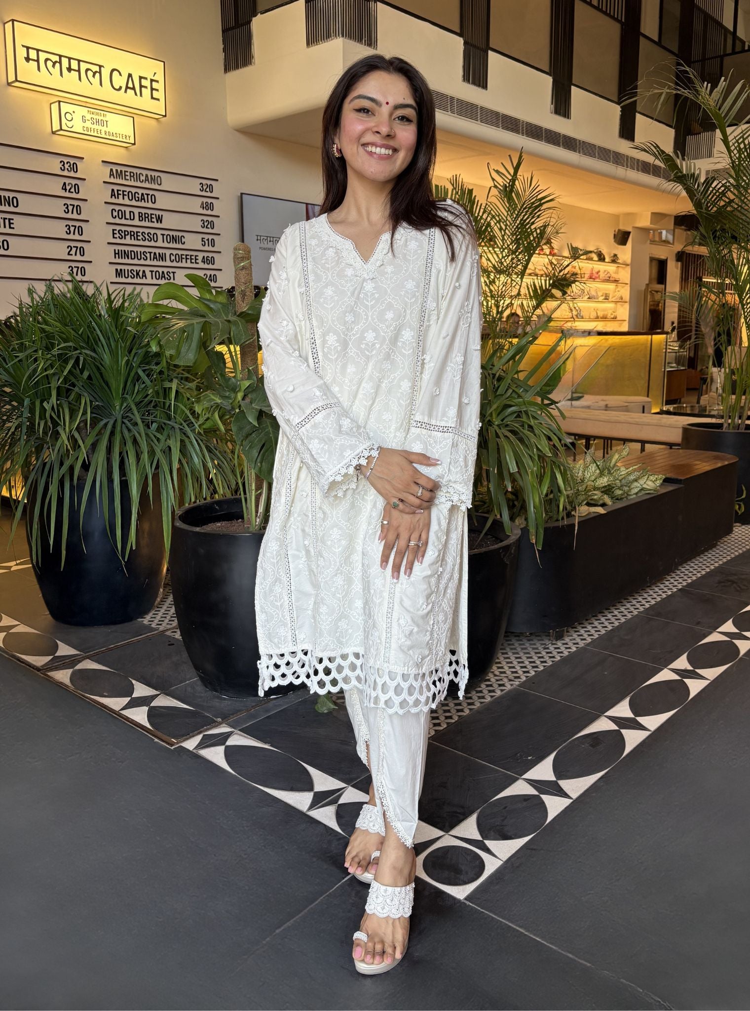 Kainat Supima Cotton White Kurta Set