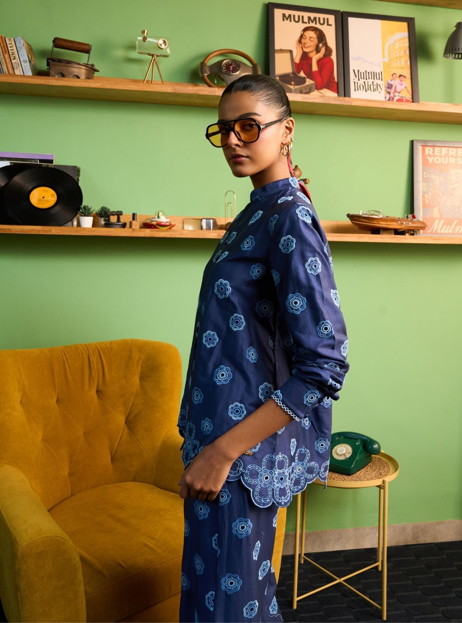 Zivi Pima Satin Navy Shirt Set