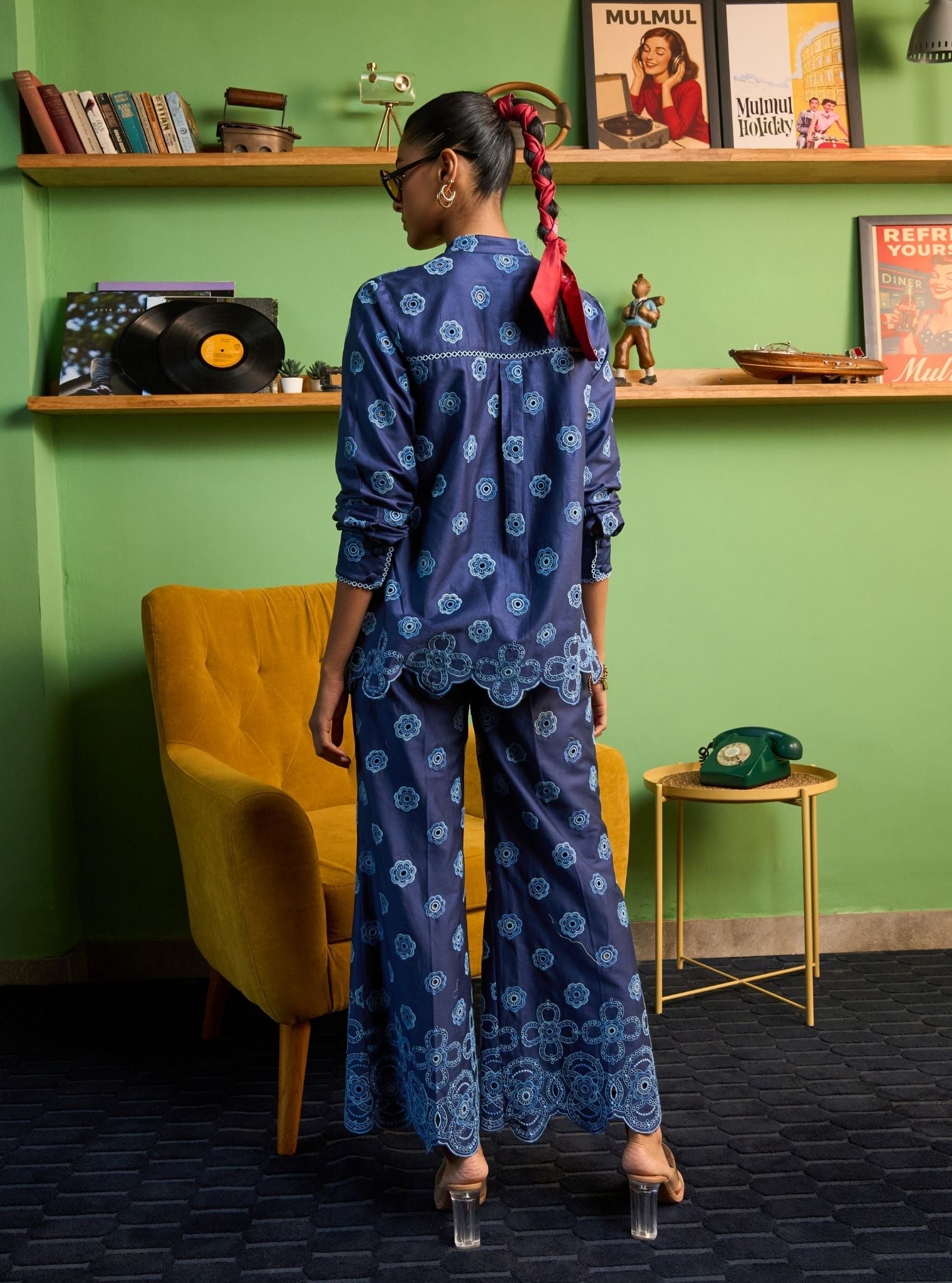 Zivi Pima Satin Navy Shirt Set