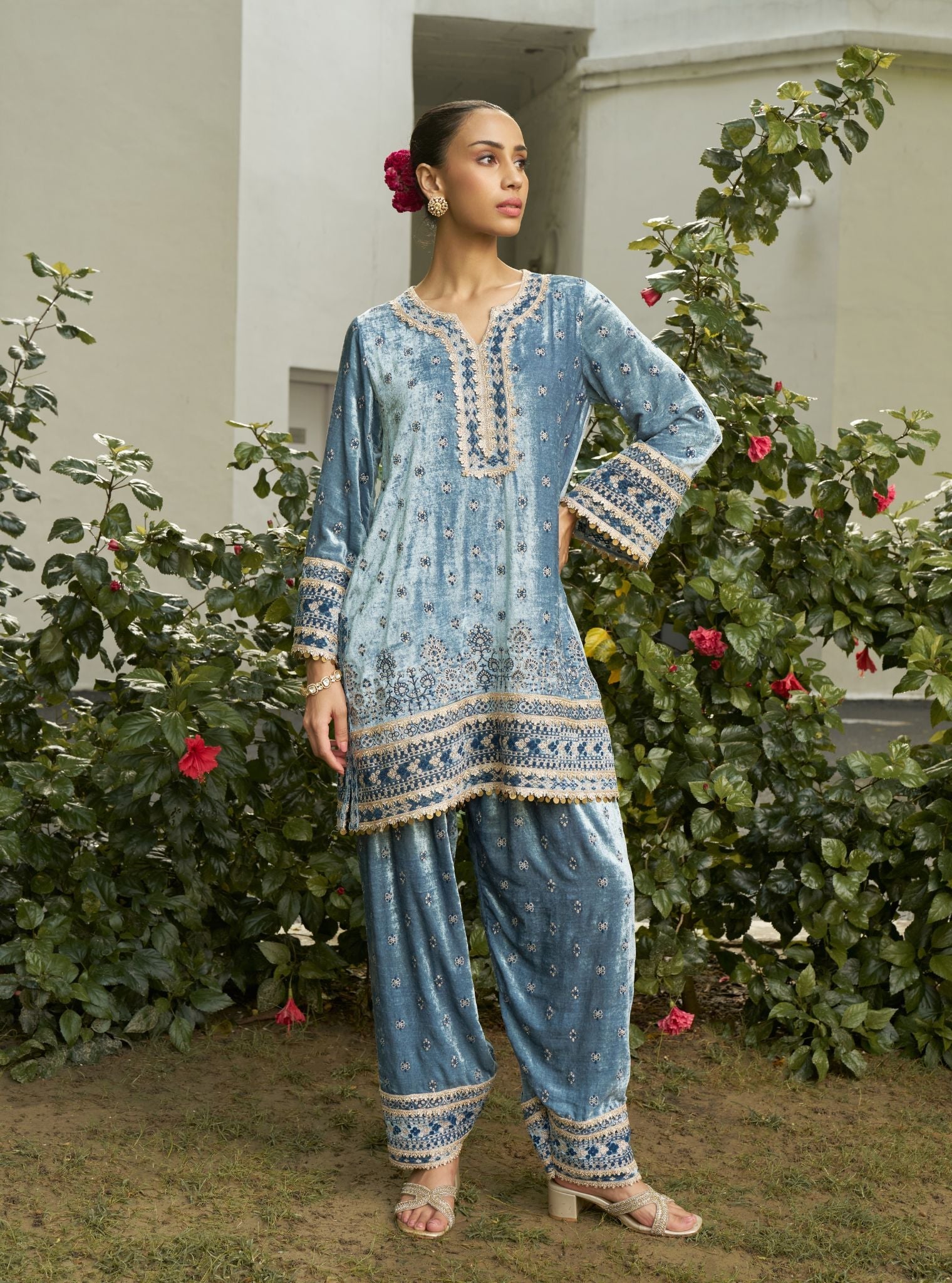 Tami Velvet Denim Kurta Set